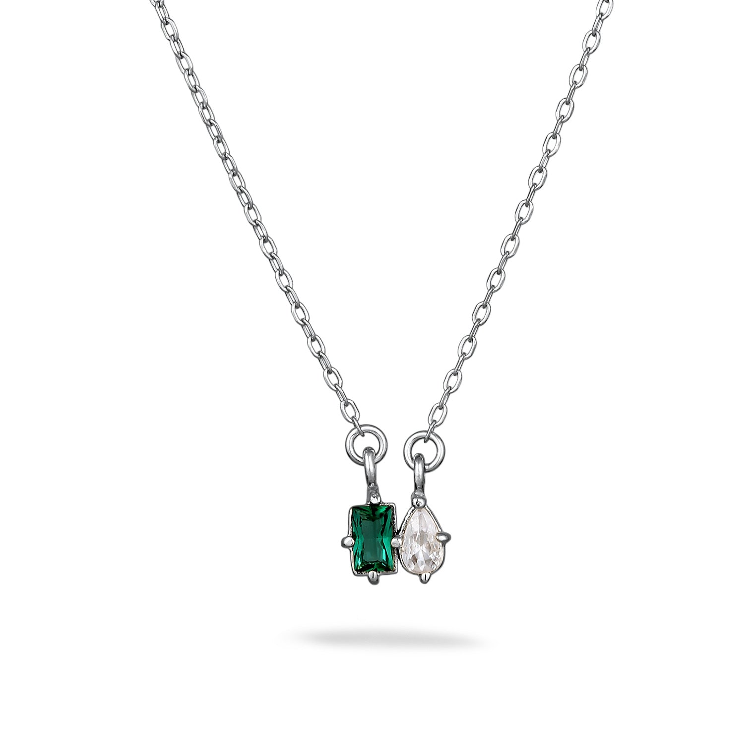 Silber - Elli PREMIUM | Halskette Tropfen | Synthetischer Smaragd (Grün) & Zirkonia (Weiß) | 925 Sterling Silber