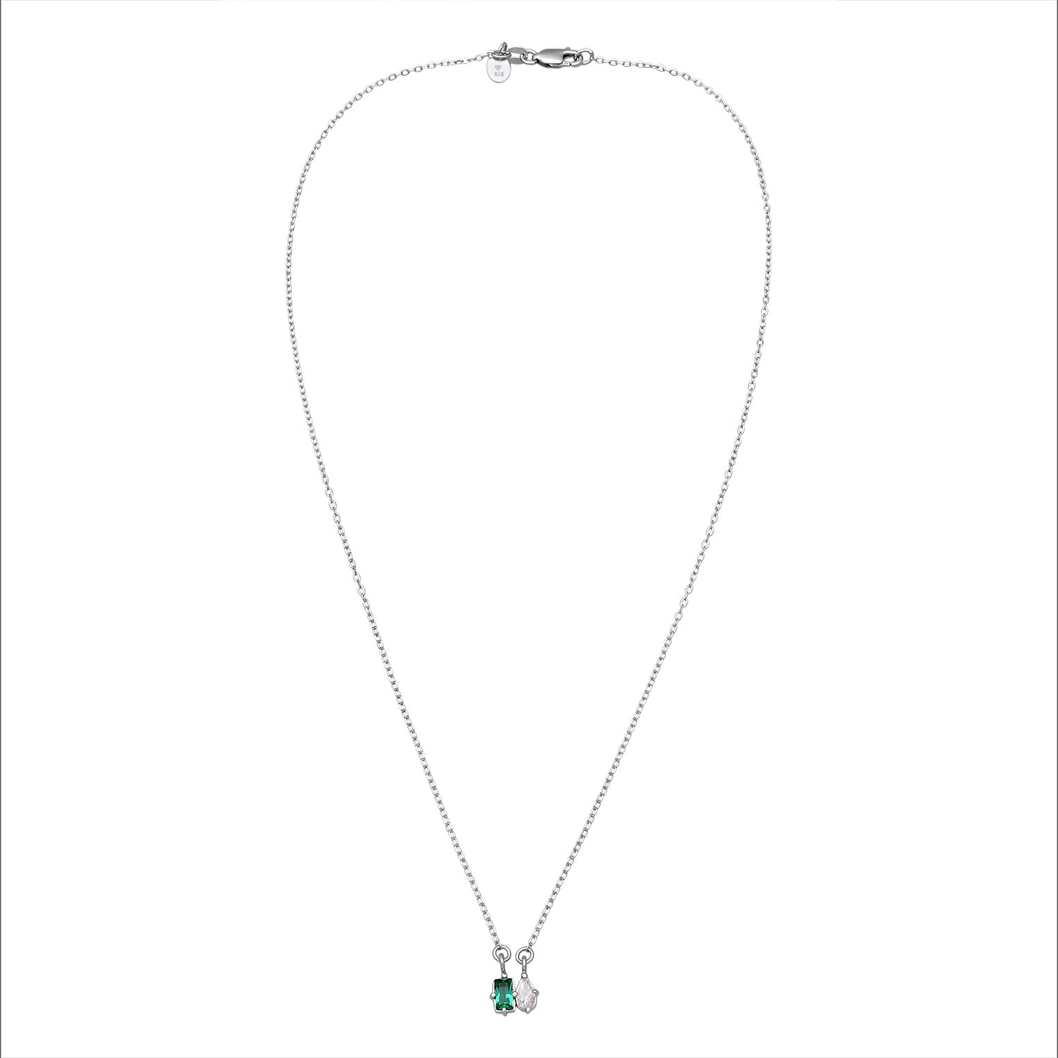 Silber - Elli PREMIUM | Halskette Tropfen | Synthetischer Smaragd (Grün) & Zirkonia (Weiß) | 925 Sterling Silber