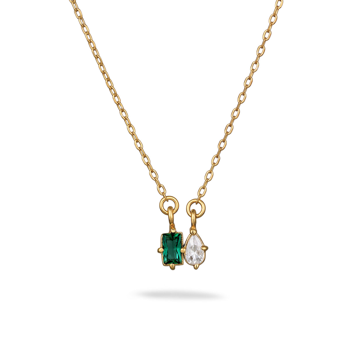 Gold - Elli PREMIUM | Halskette Tropfen | Synthetischer Smaragd (Grün) & Zirkonia (Weiß) | 925 Sterling Silber vergoldet