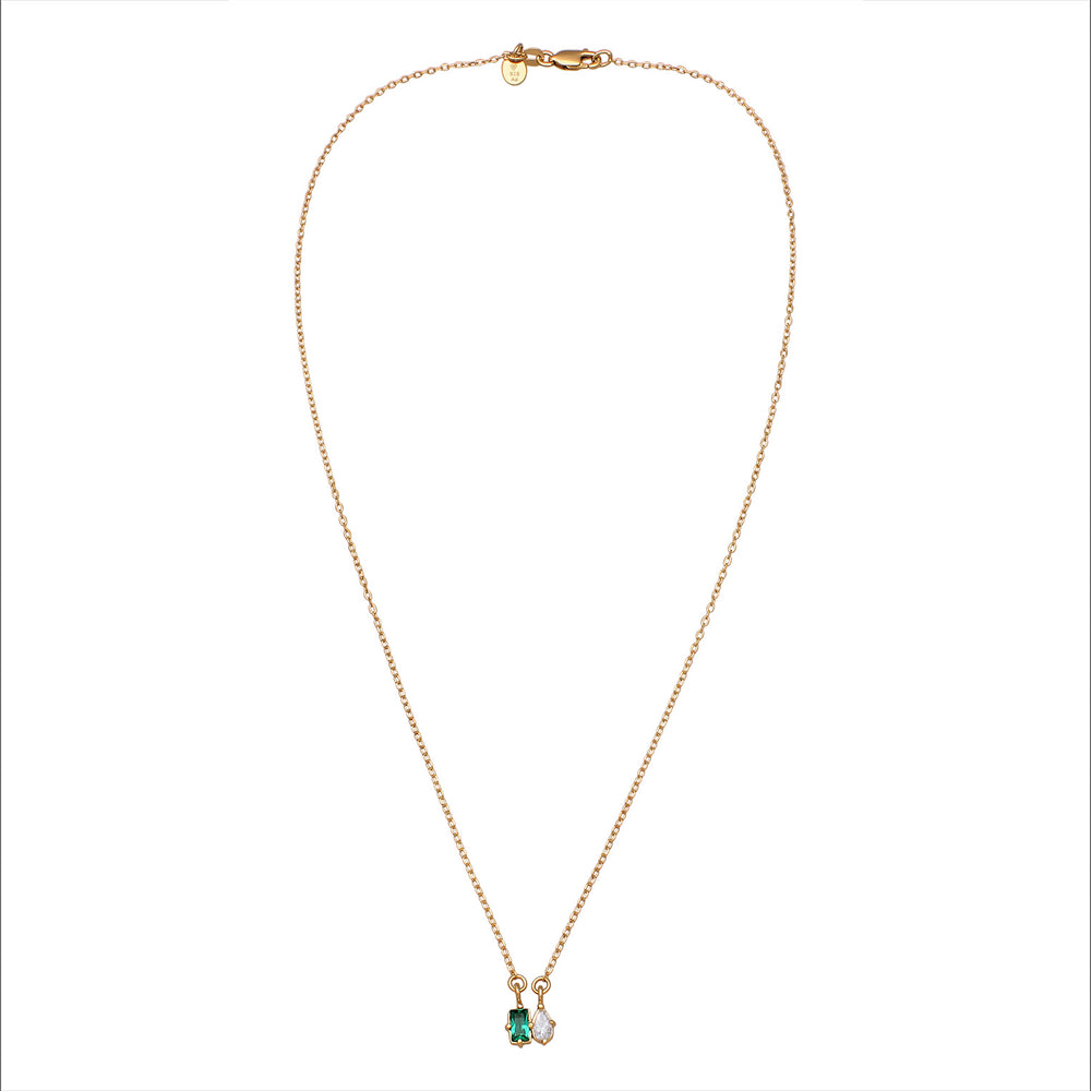 Halskette Tropfen | Synthetischer Smaragd (Grün) & Zirkonia (Weiß)