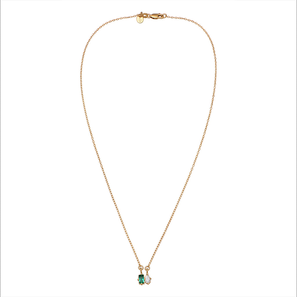 Gold - Elli PREMIUM | Halskette Tropfen | Synthetischer Smaragd (Grün) & Zirkonia (Weiß) | 925 Sterling Silber vergoldet