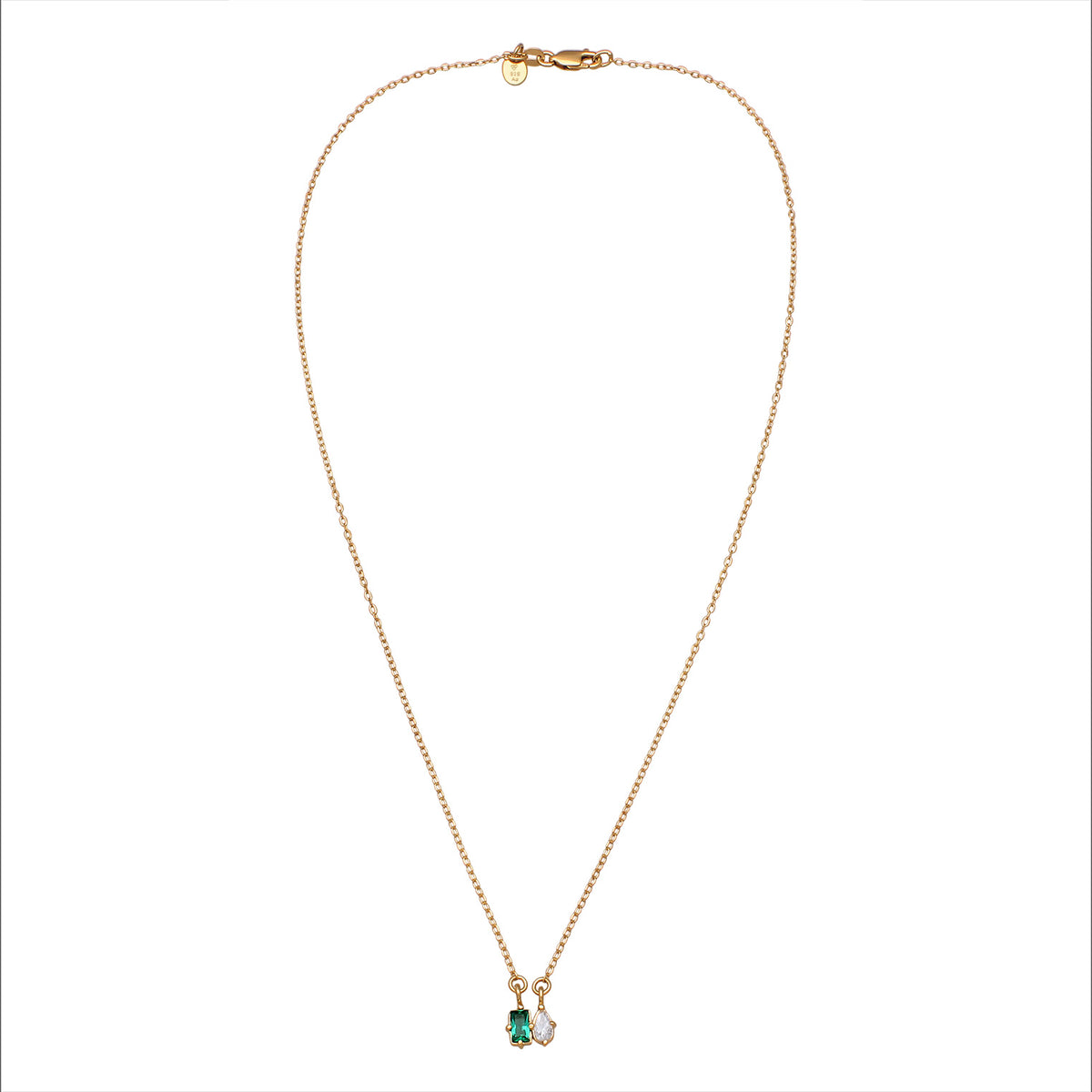 Gold - Elli PREMIUM | Halskette Tropfen | Synthetischer Smaragd (Grün) & Zirkonia (Weiß) | 925 Sterling Silber vergoldet