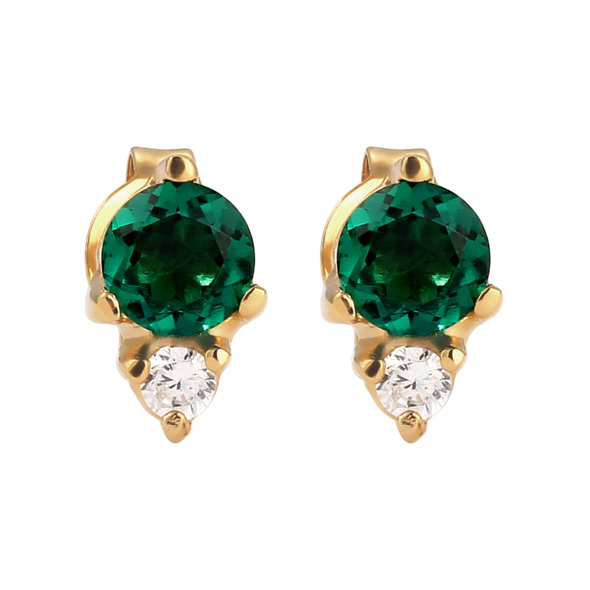 Gold - Elli PREMIUM | Ohrstecker Rund | Synthetischer Smaragd (Grün) & Zirkonia (Weiß) | 925 Sterling Silber vergoldet