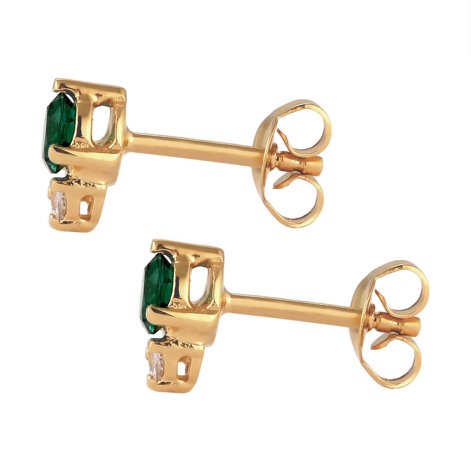 Gold - Elli PREMIUM | Ohrstecker Rund | Synthetischer Smaragd (Grün) & Zirkonia (Weiß) | 925 Sterling Silber vergoldet