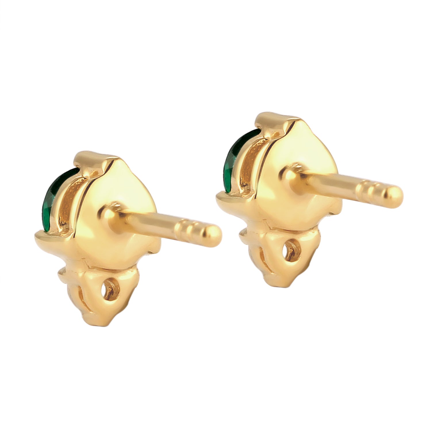 Gold - Elli PREMIUM | Ohrstecker Rund | Synthetischer Smaragd (Grün) & Zirkonia (Weiß) | 925 Sterling Silber vergoldet