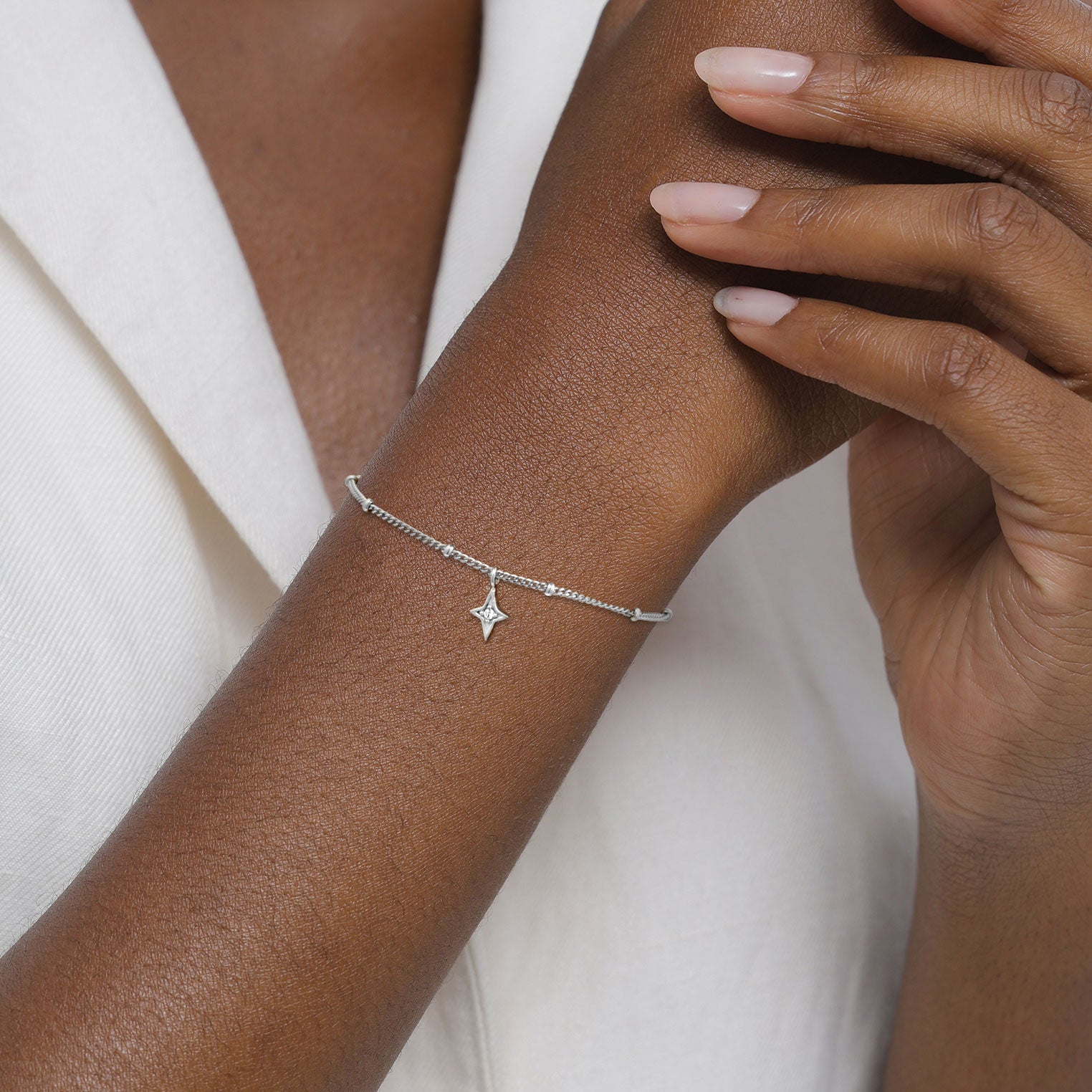 Silber - Elli | Kugel-Armband Stern Anhänger | Mit Kristallen von Swarovski® (Weiß) | 925 Sterling Silber