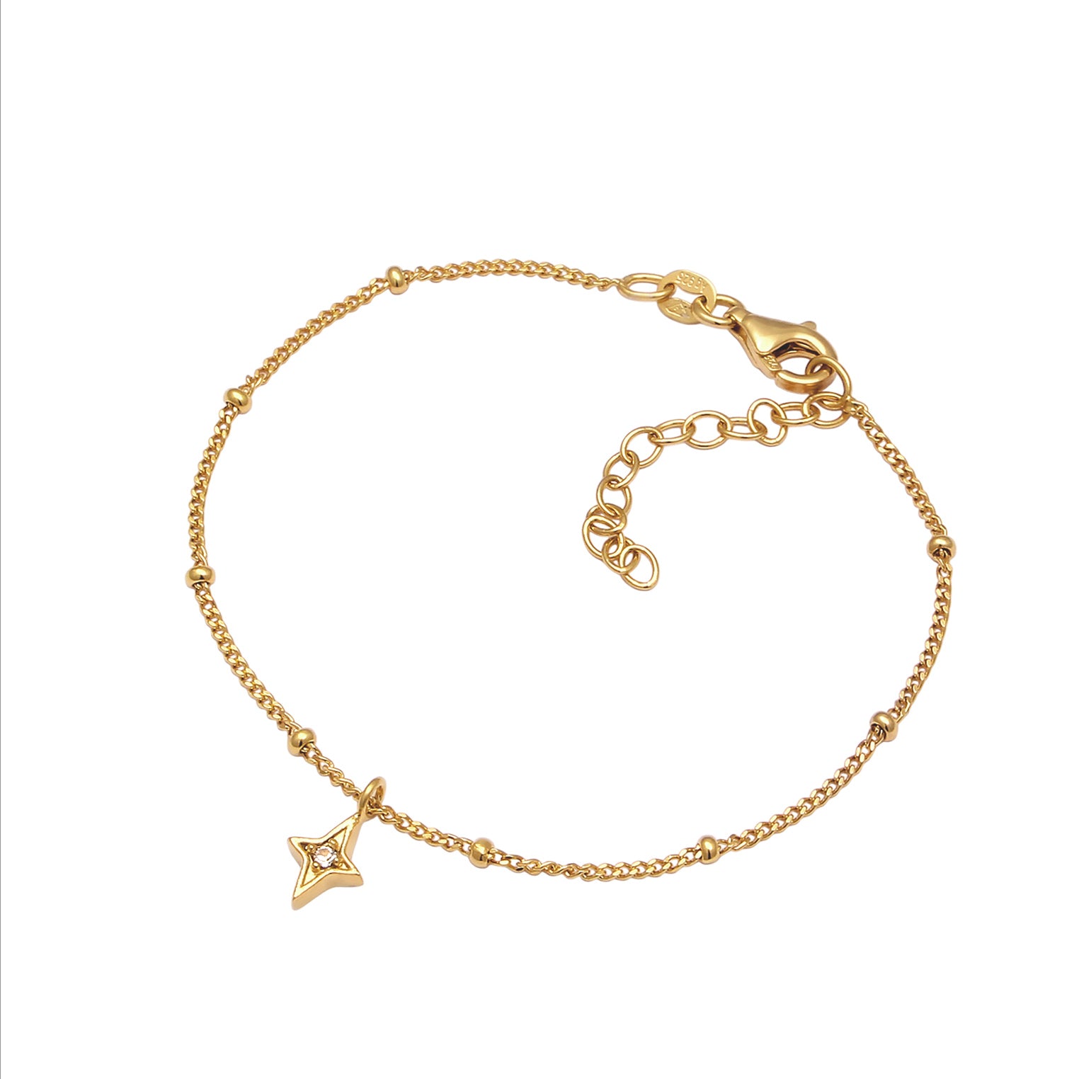 Gold - Elli | Kugel-Armband Stern Anhänger | Mit Kristallen von Swarovski® (Weiß) | 925 Sterling Silber vergoldet