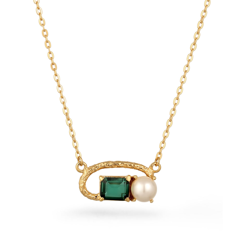 Gold - Elli PREMIUM | Halskette | Quarz (Grün) & Süßwasserperle | 925 Sterling Silber vergoldet