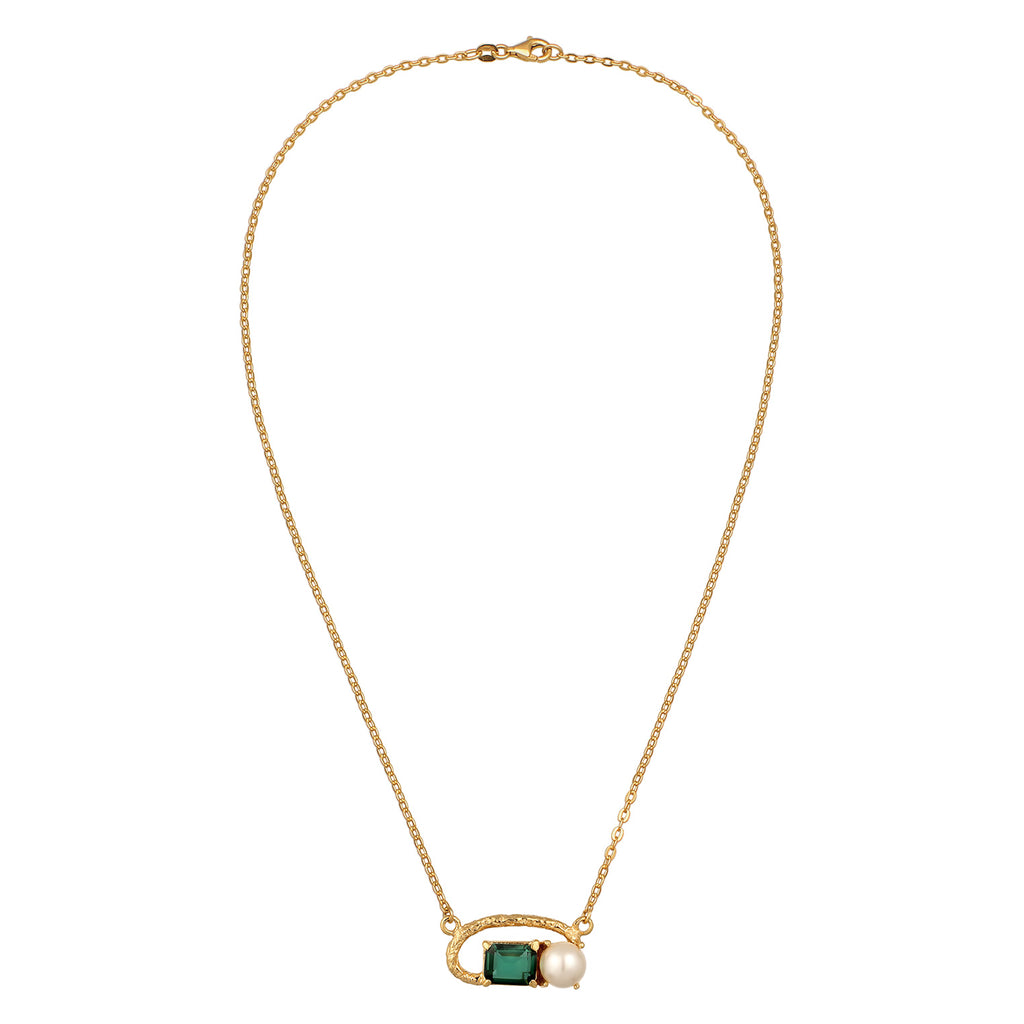 Gold - Elli PREMIUM | Halskette | Quarz (Grün) & Süßwasserperle | 925 Sterling Silber vergoldet