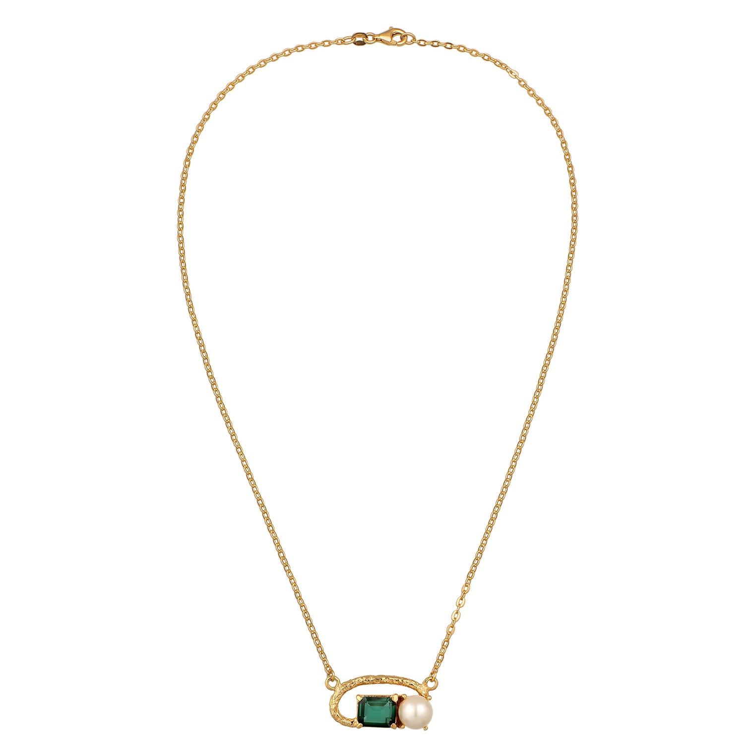Gold - Elli PREMIUM | Halskette | Quarz (Grün) & Süßwasserperle | 925 Sterling Silber vergoldet