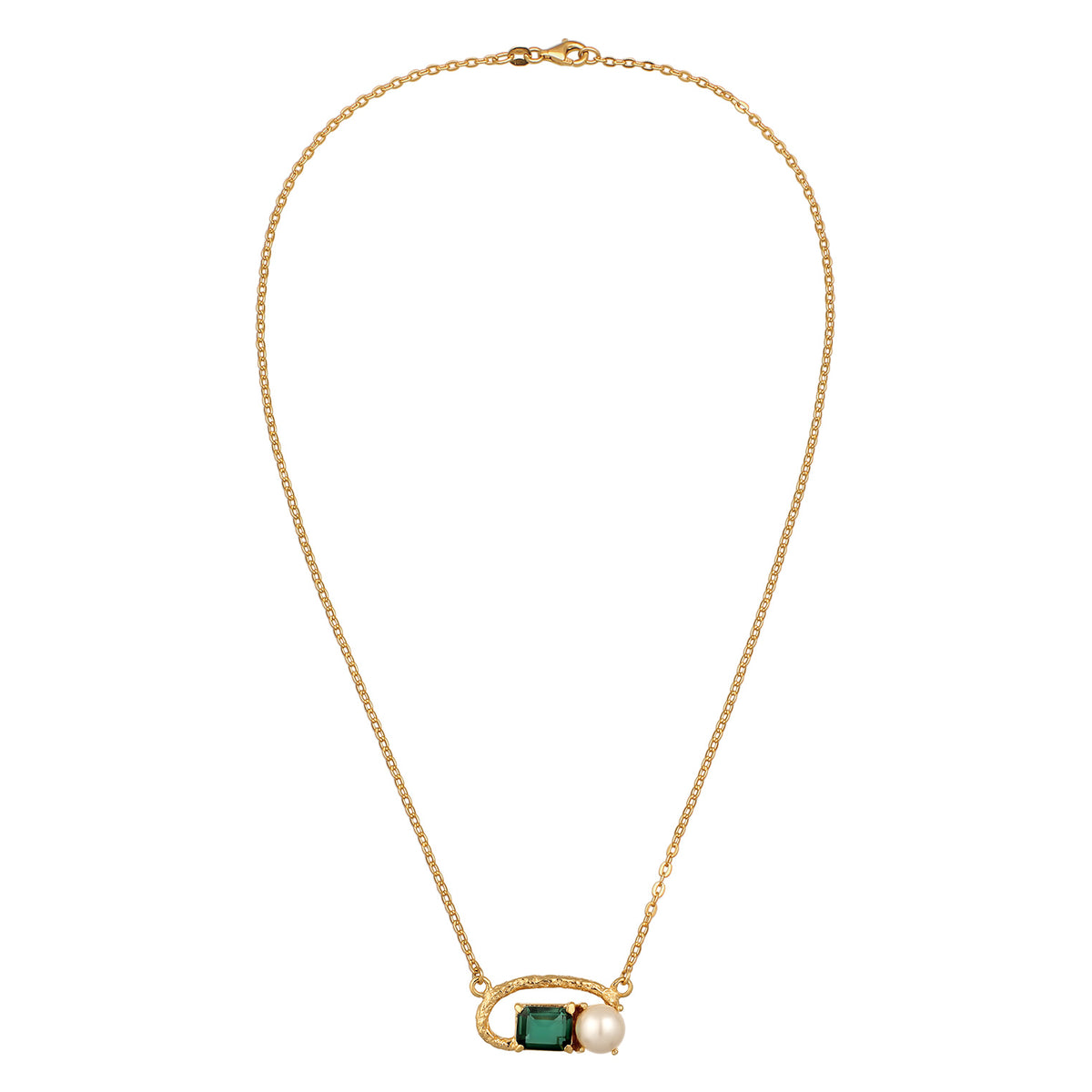 Gold - Elli PREMIUM | Halskette | Quarz (Grün) & Süßwasserperle | 925 Sterling Silber vergoldet