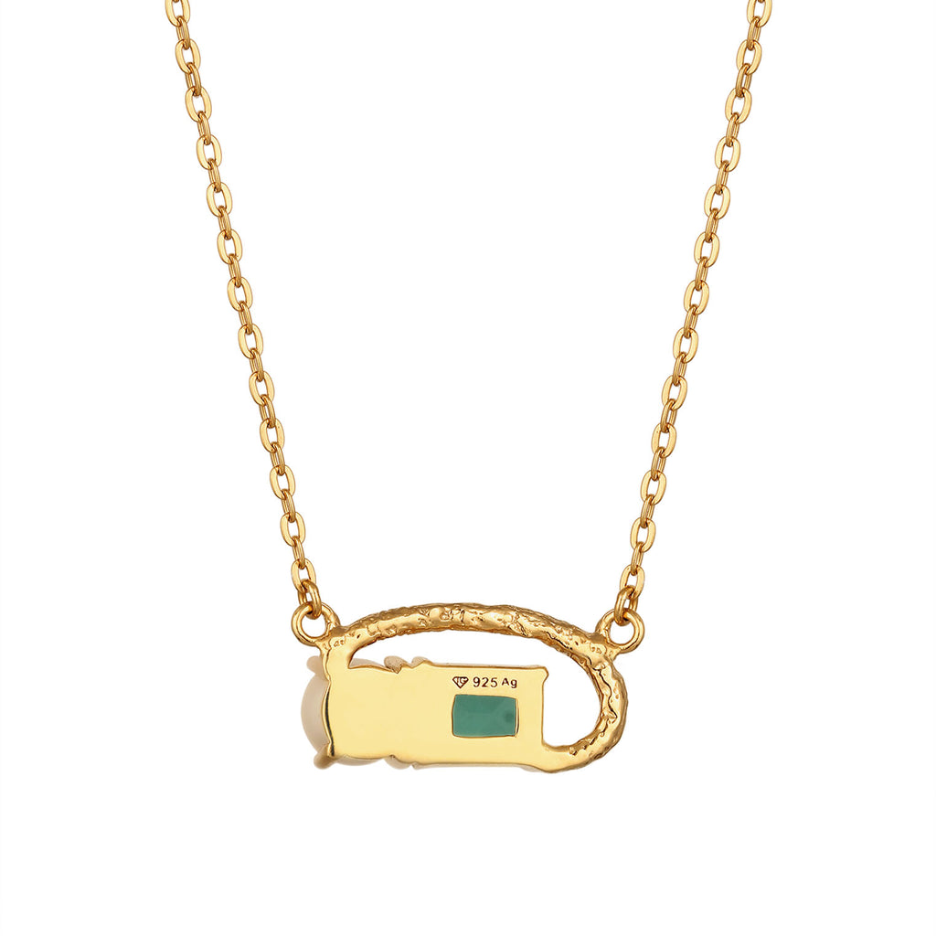 Gold - Elli PREMIUM | Halskette | Quarz (Grün) & Süßwasserperle | 925 Sterling Silber vergoldet