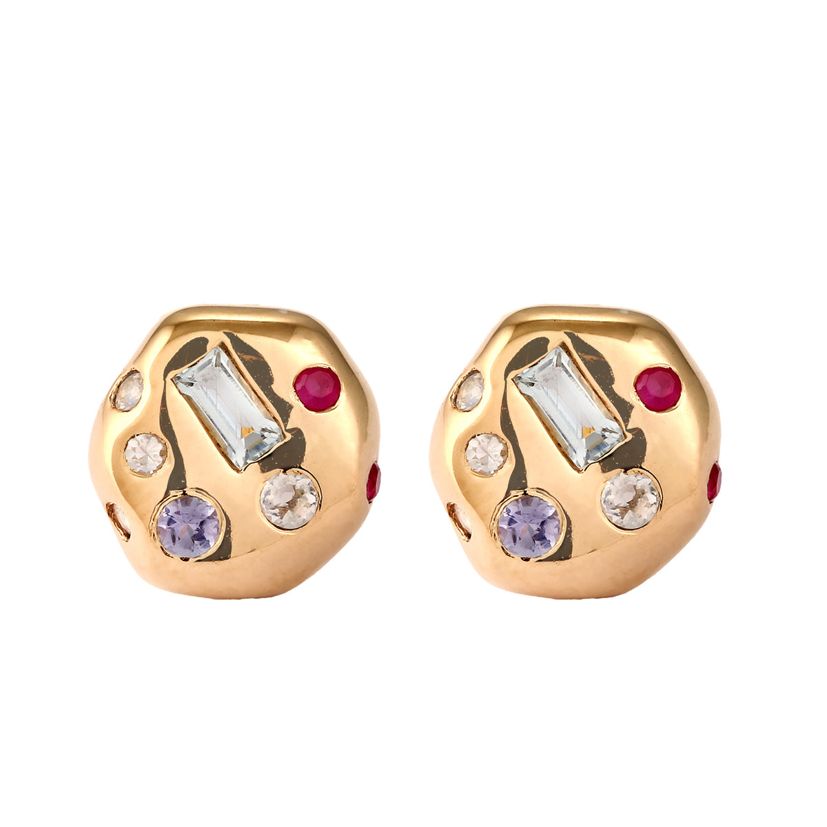 Gold - Elli PREMIUM | Ohrstecker Rund | Topas (Blau) & Saphir (Pink) & Tansanit (Lila) | 925 Sterling Silber vergoldet