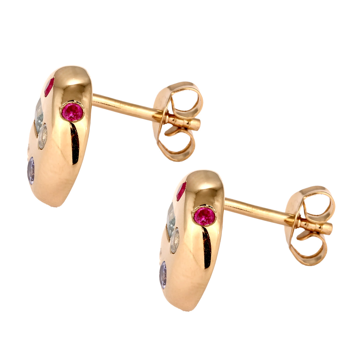 Gold - Elli PREMIUM | Ohrstecker Rund | Topas (Blau) & Saphir (Pink) & Tansanit (Lila) | 925 Sterling Silber vergoldet