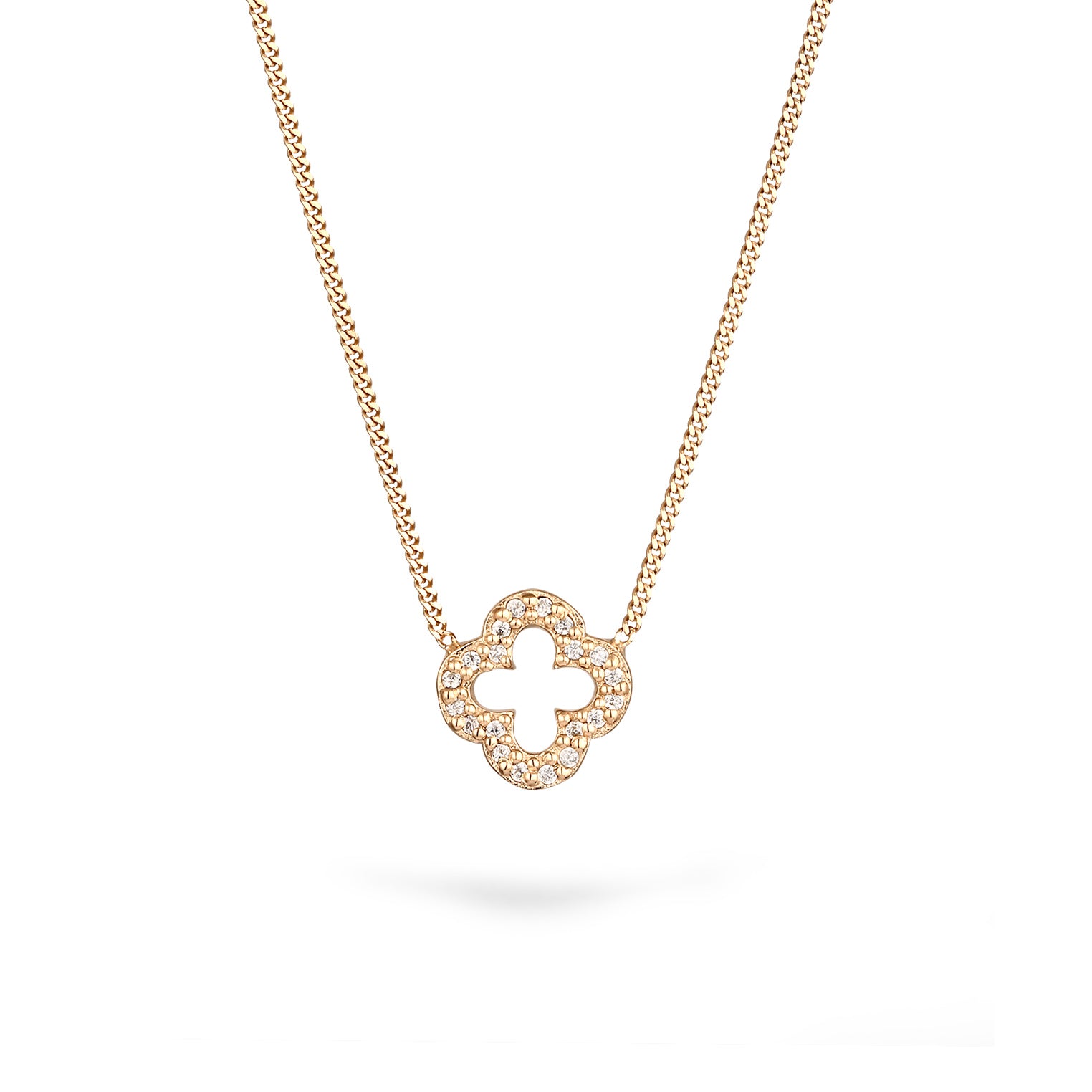 Gold - Elli PREMIUM | Halskette Kleeblatt | Zirkonia (Weiß) | 375 Gelbgold