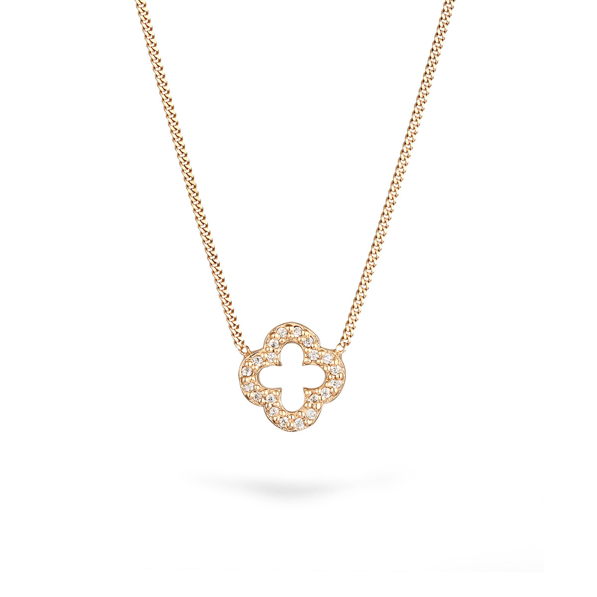 Gold - Elli PREMIUM | Halskette Kleeblatt | Zirkonia (Weiß) | 375 Gelbgold
