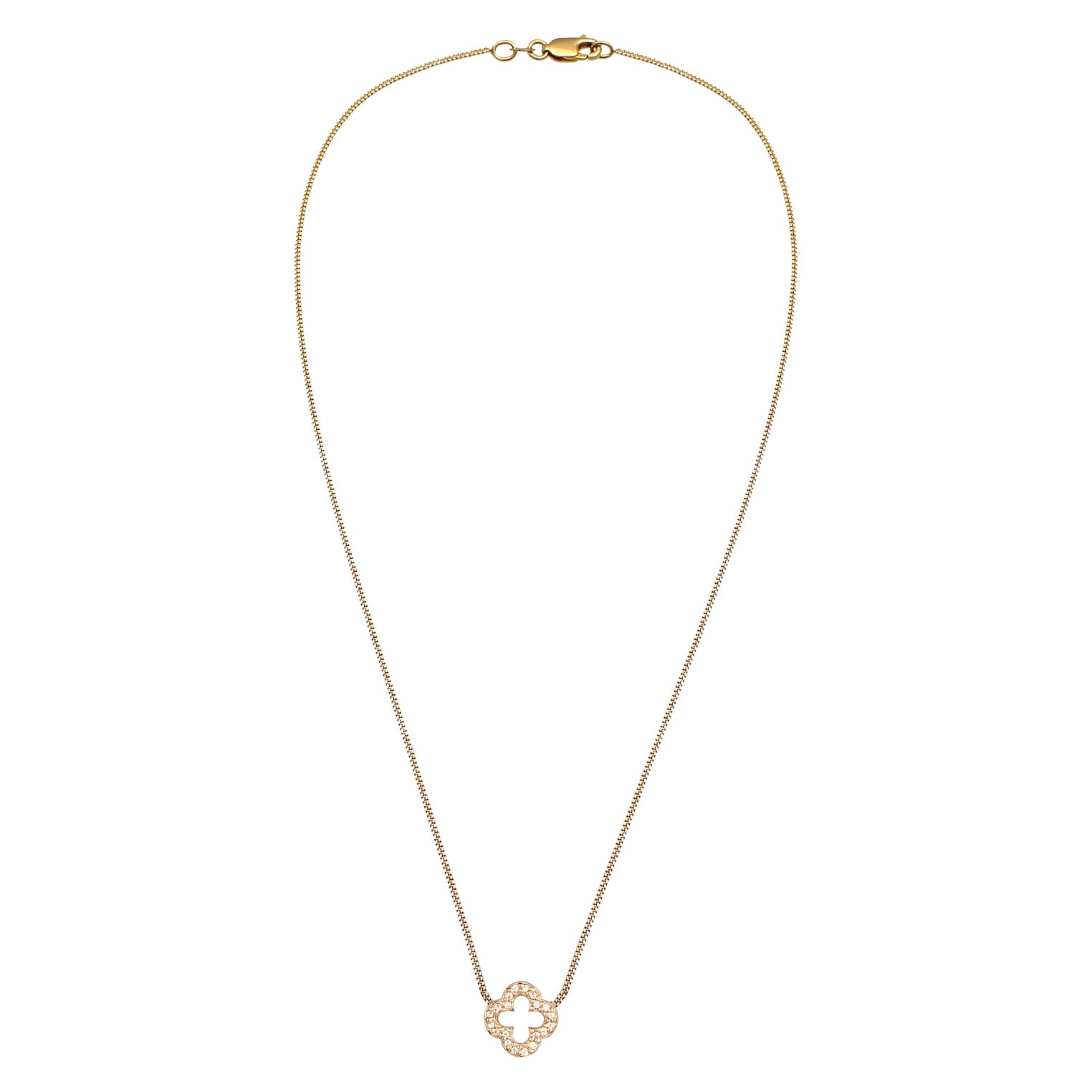 Gold - Elli PREMIUM | Halskette Kleeblatt | Zirkonia (Weiß) | 375 Gelbgold
