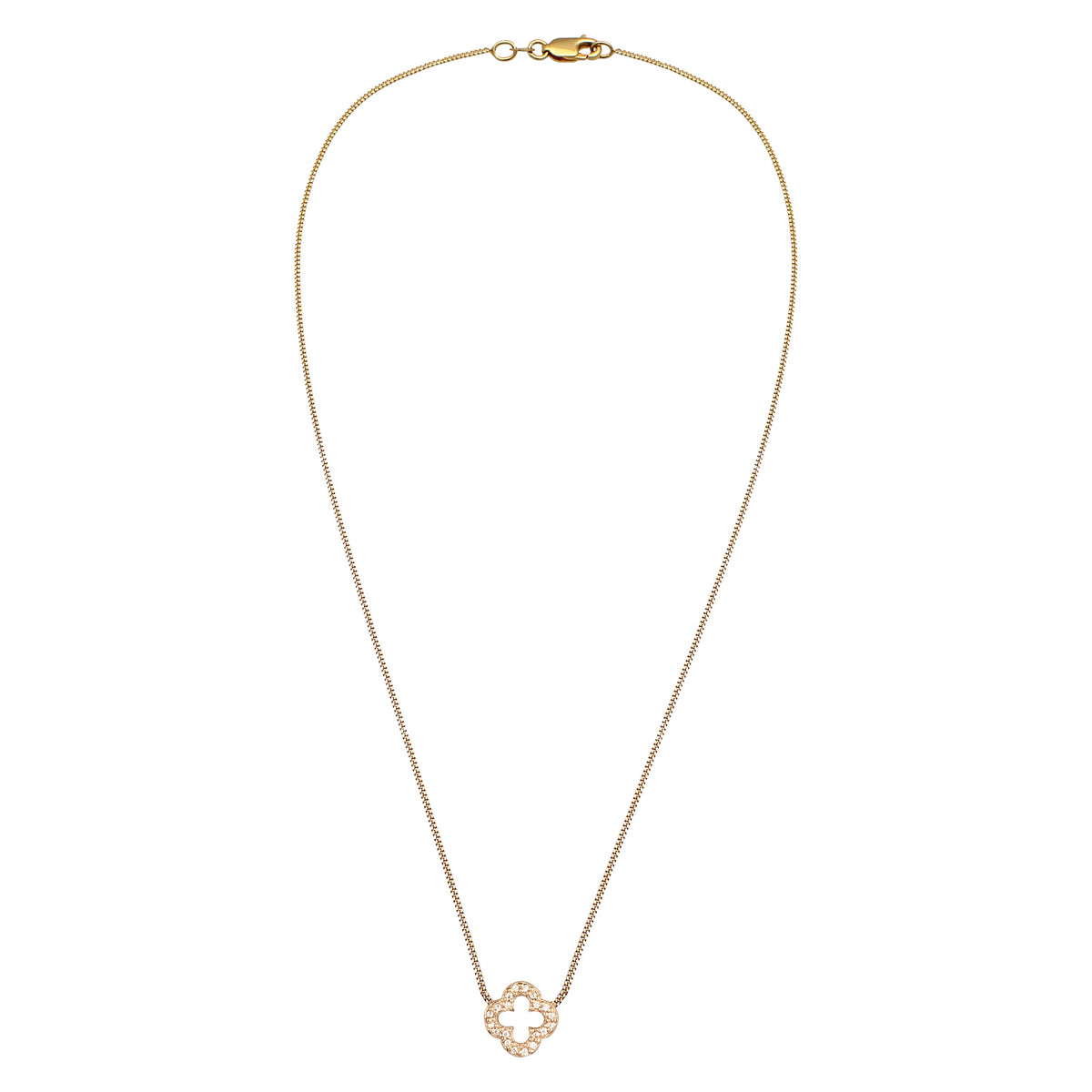 Gold - Elli PREMIUM | Halskette Kleeblatt | Zirkonia (Weiß) | 375 Gelbgold