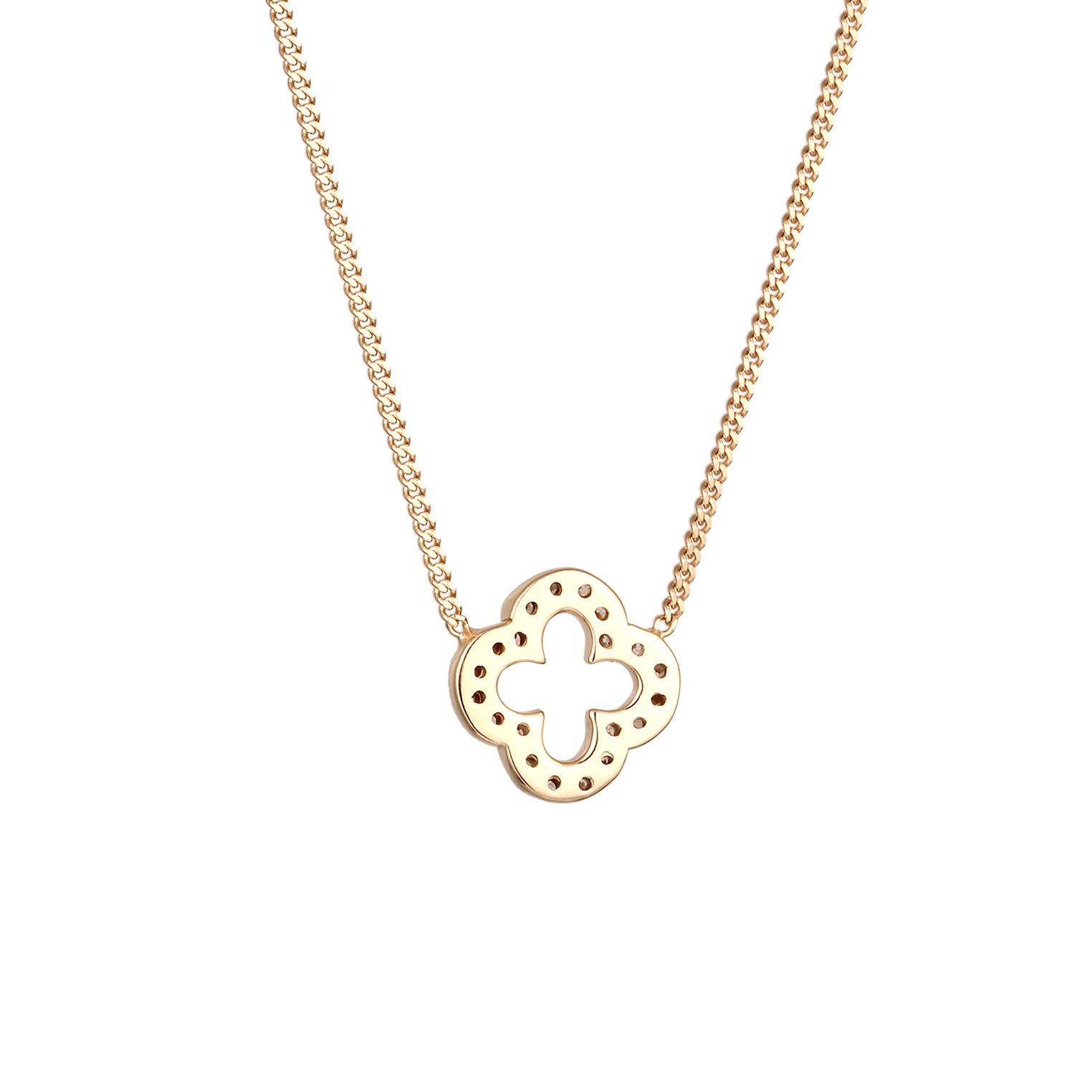 Gold - Elli PREMIUM | Halskette Kleeblatt | Zirkonia (Weiß) | 375 Gelbgold