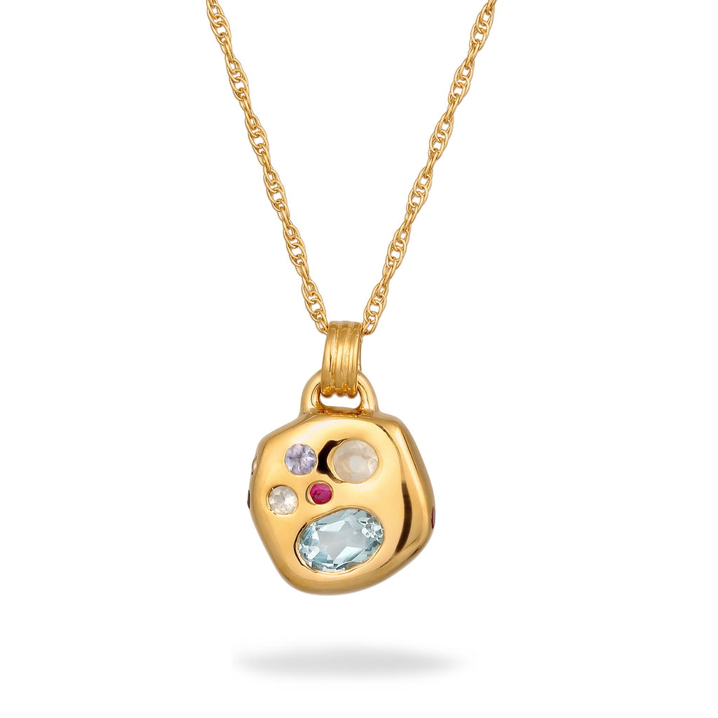 Gold - Elli PREMIUM | Halskette Anhänger | Saphir & Tansanit & Mondstein (Pink, Blau, Lila) | 925 Sterling Silber vergoldet
