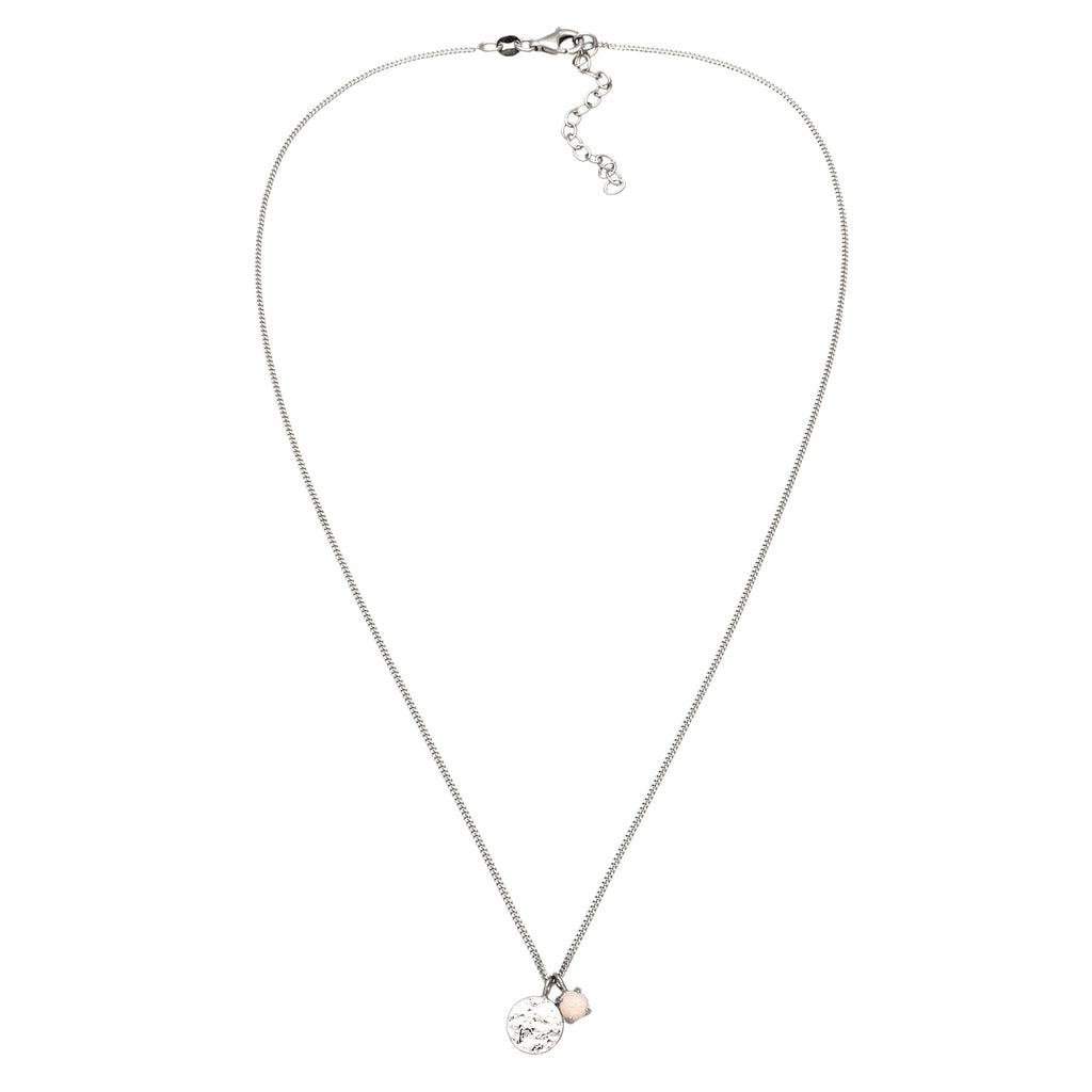 Silber - Elli | Halskette Plättchen | Synthetischer Opal (Weiß) | 925 Sterling Silber