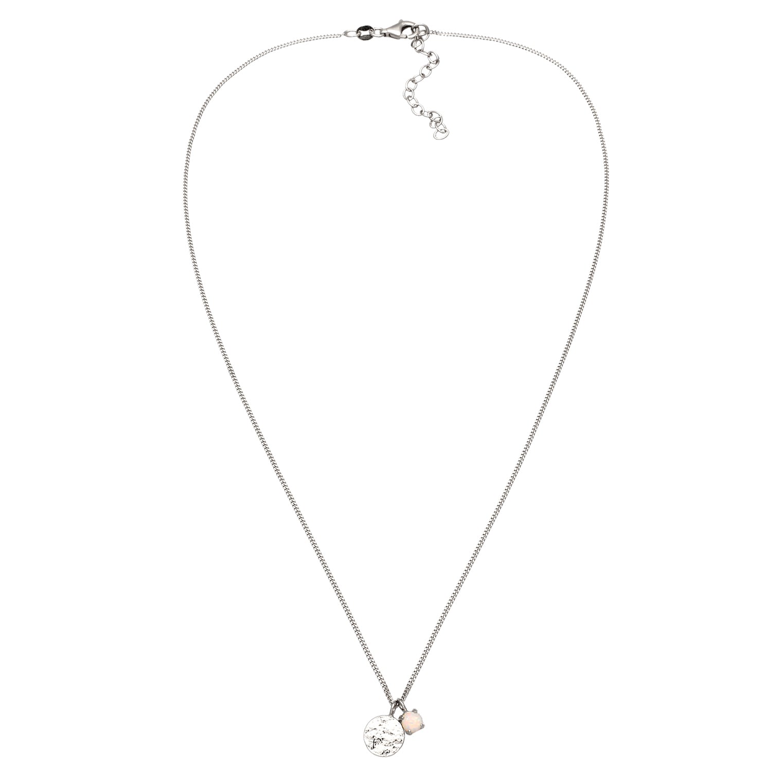 Silber - Elli | Halskette Plättchen | Synthetischer Opal (Weiß) | 925 Sterling Silber