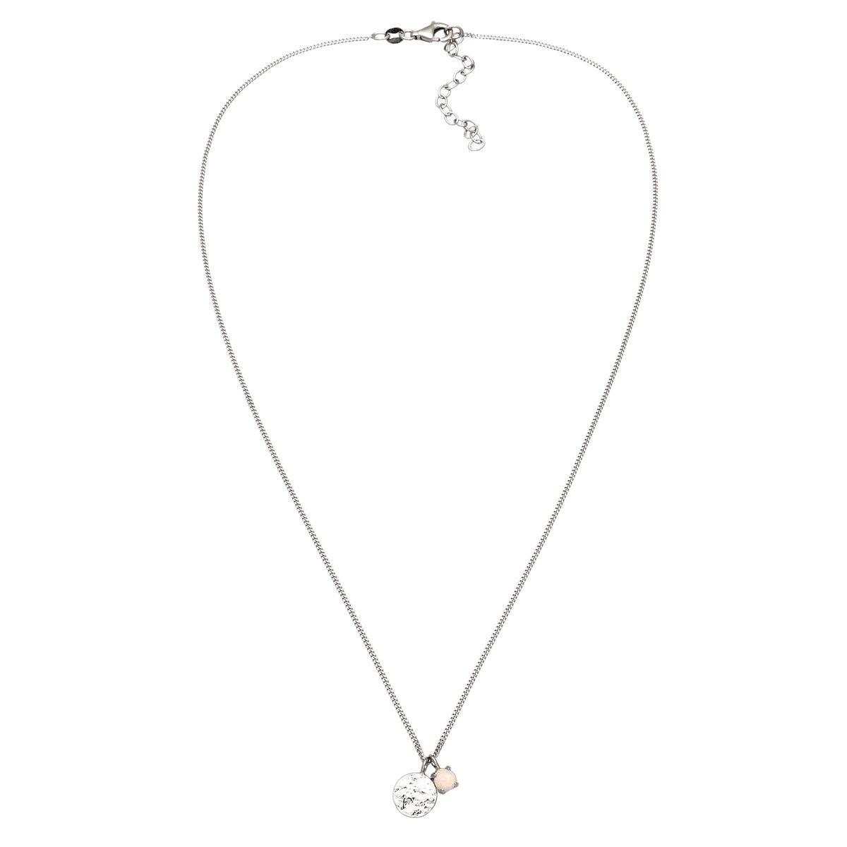 Silber - Elli | Halskette Plättchen | Synthetischer Opal (Weiß) | 925 Sterling Silber