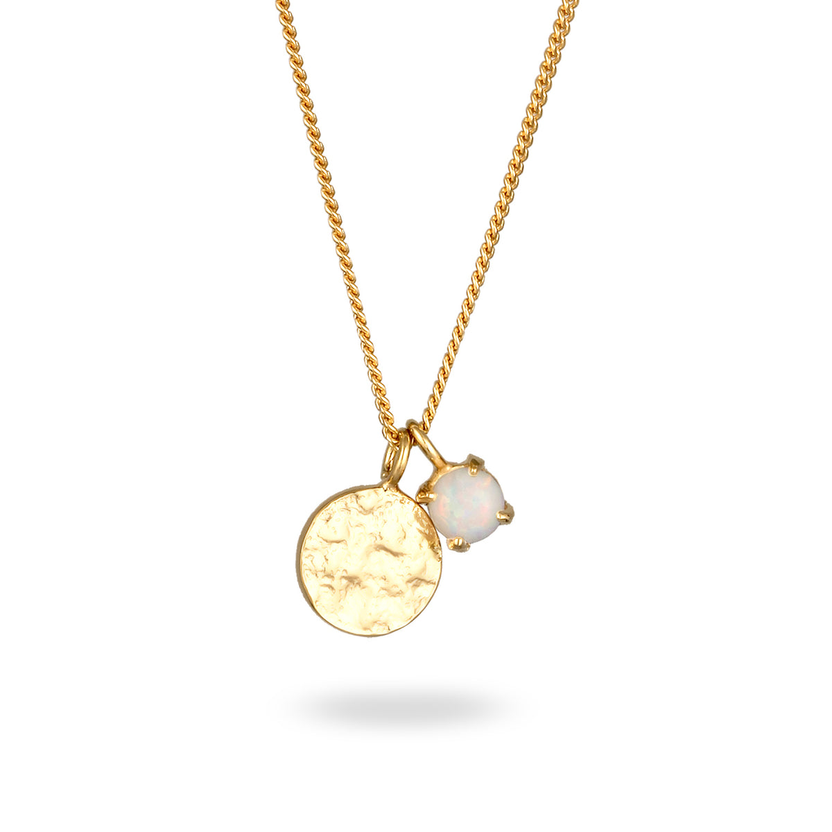 Gold - Elli | Halskette Plättchen | Synthetischer Opal (Weiß) | 925 Sterling Silber vergoldet