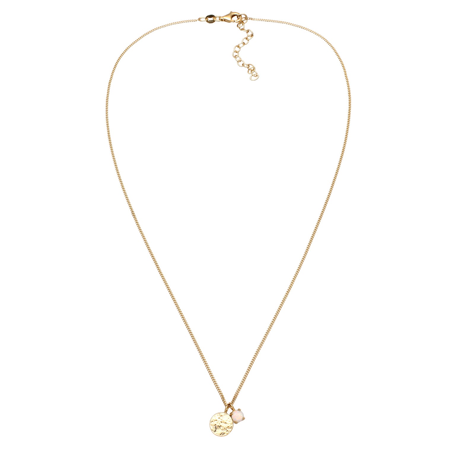 Gold - Elli | Halskette Plättchen | Synthetischer Opal (Weiß) | 925 Sterling Silber vergoldet