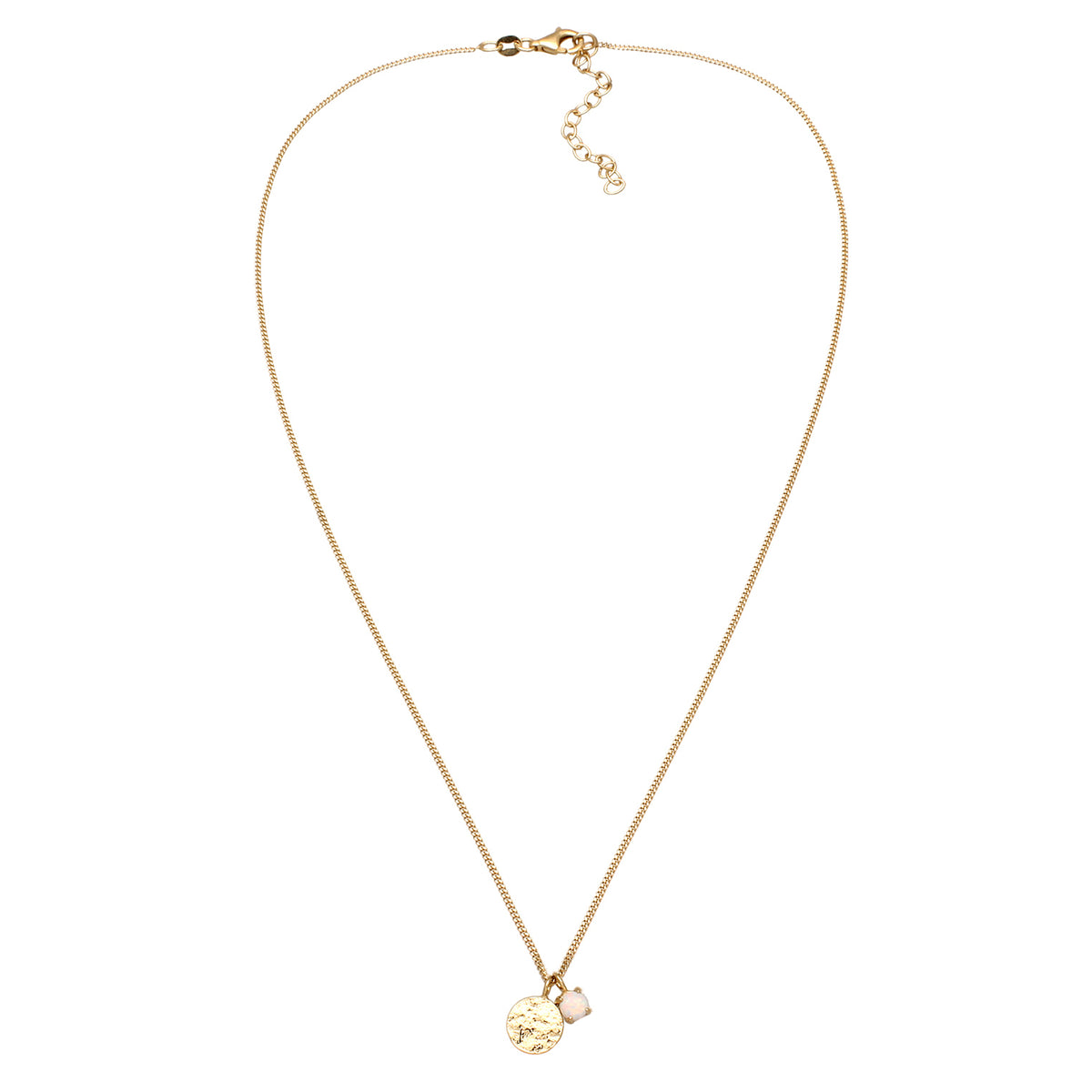 Gold - Elli | Halskette Plättchen | Synthetischer Opal (Weiß) | 925 Sterling Silber vergoldet