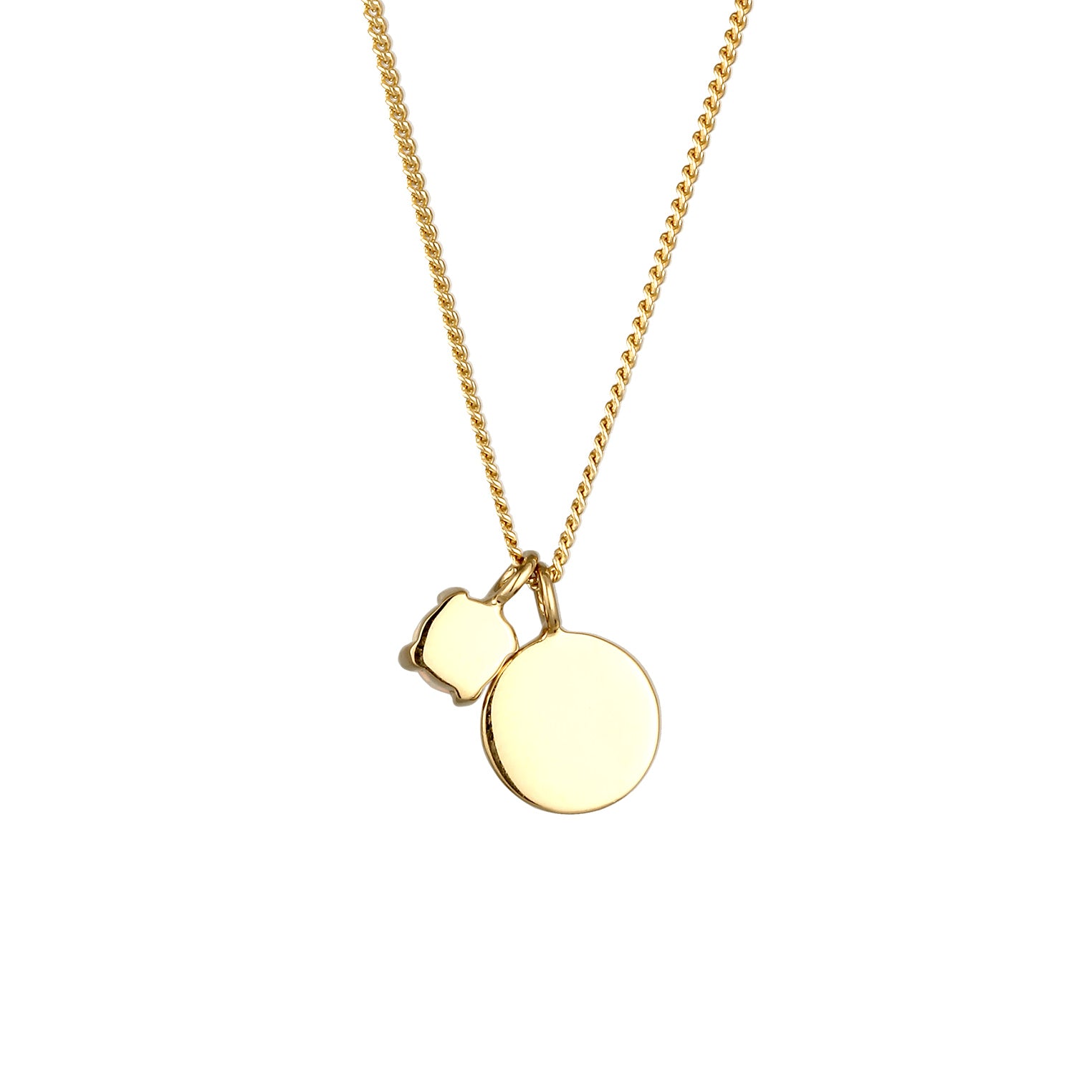 Gold - Elli | Halskette Plättchen | Synthetischer Opal (Weiß) | 925 Sterling Silber vergoldet