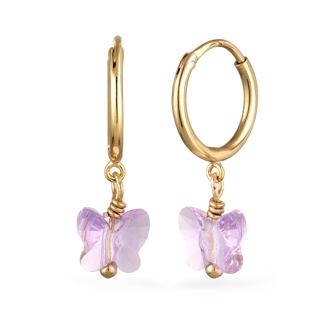 Gold - Elli | Creolen Schmetterling | Mit Kristallen von Swarovski® (Lila) | 925 Sterling Silber vergoldet