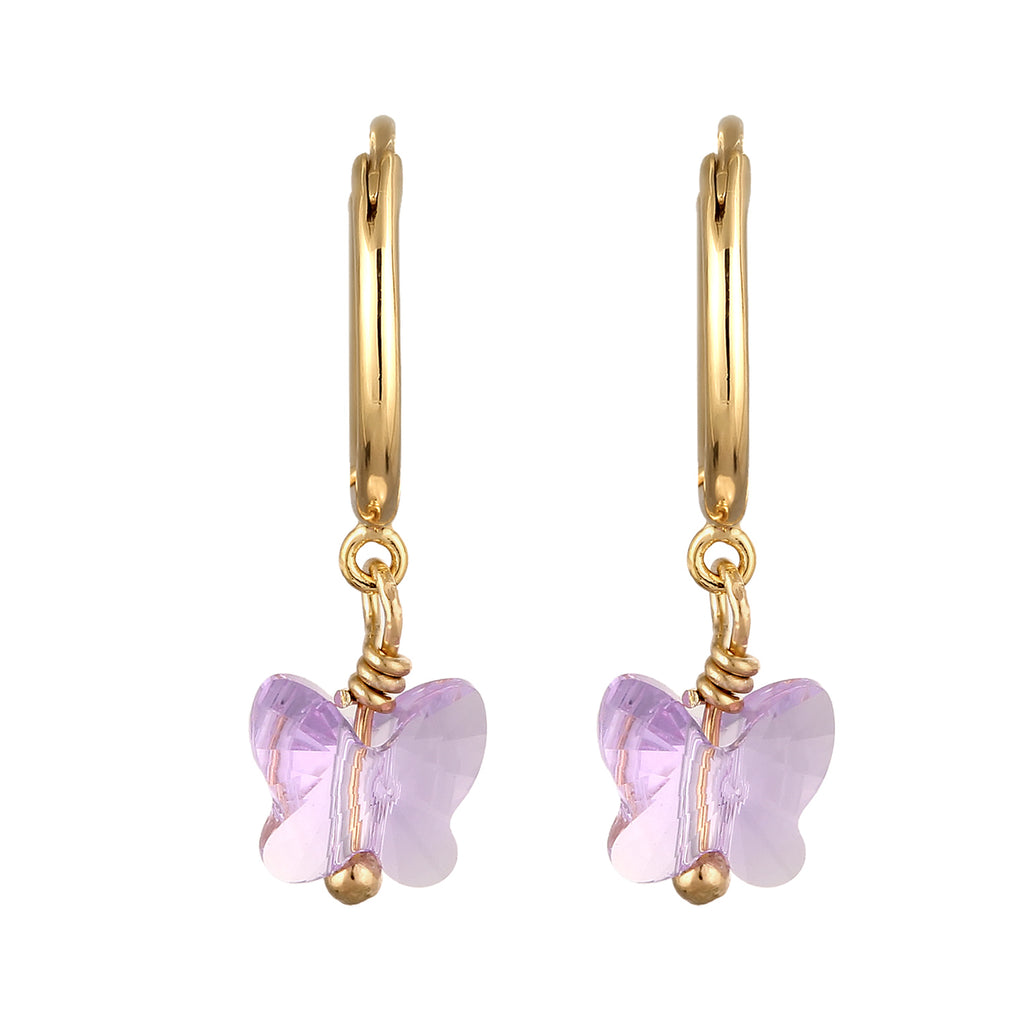 Gold - Elli | Creolen Schmetterling | Mit Kristallen von Swarovski® (Lila) | 925 Sterling Silber vergoldet