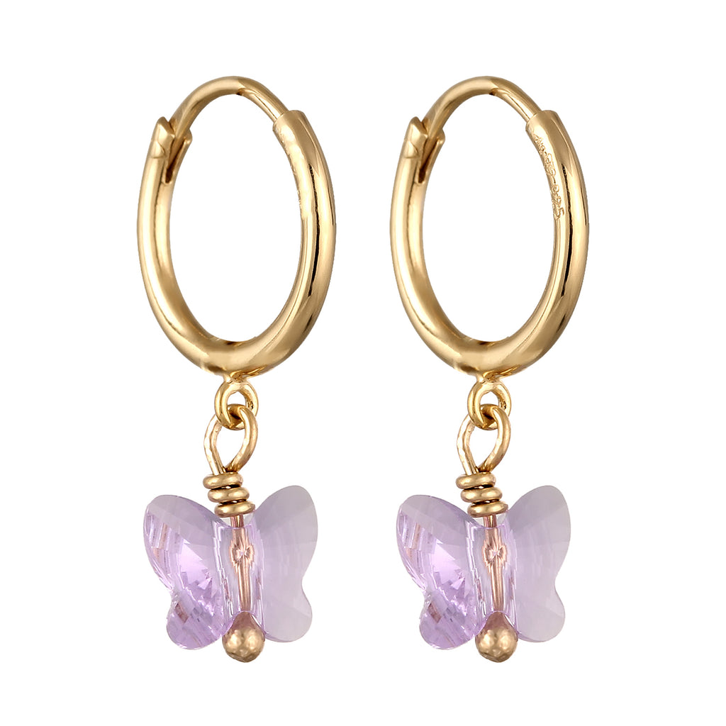 Gold - Elli | Creolen Schmetterling | Mit Kristallen von Swarovski® (Lila) | 925 Sterling Silber vergoldet