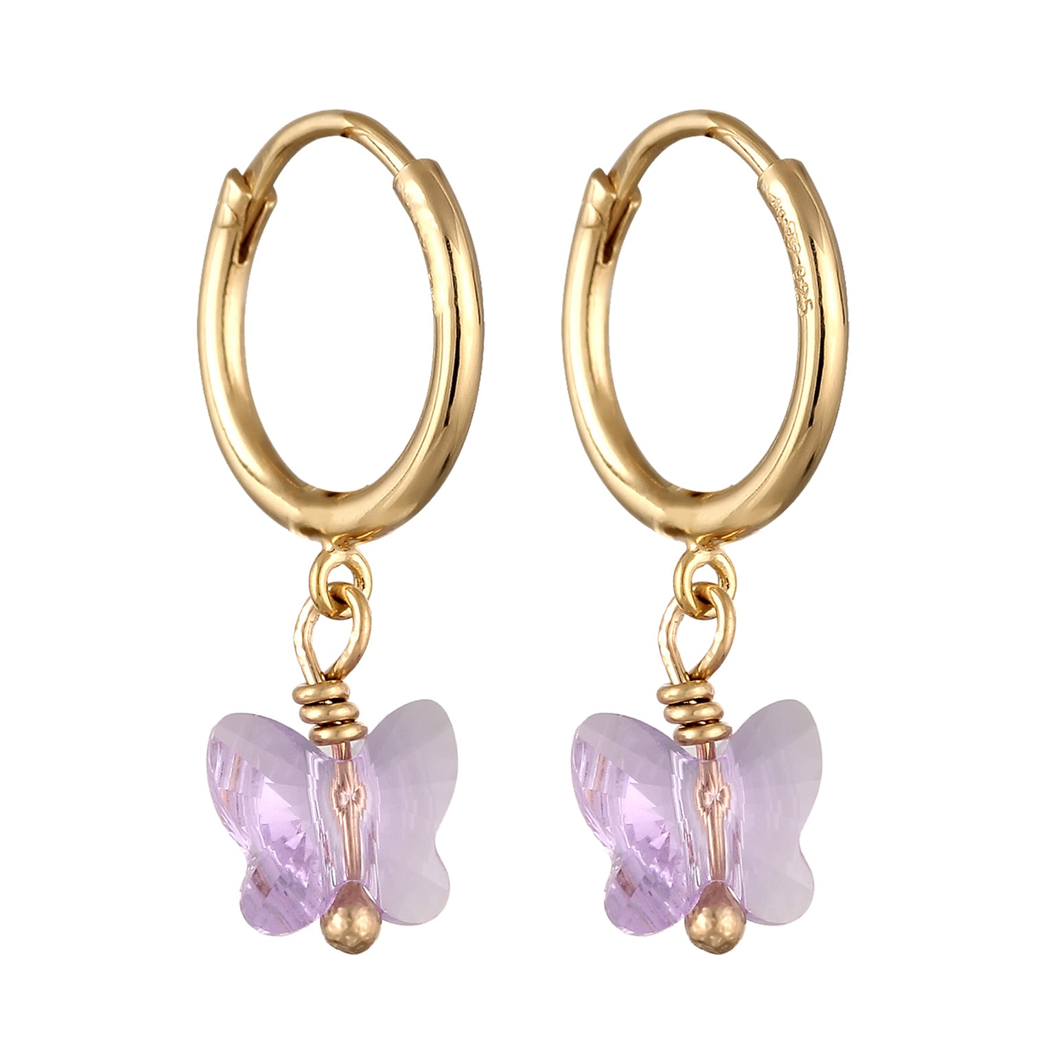 Gold - Elli | Creolen Schmetterling | Mit Kristallen von Swarovski® (Lila) | 925 Sterling Silber vergoldet
