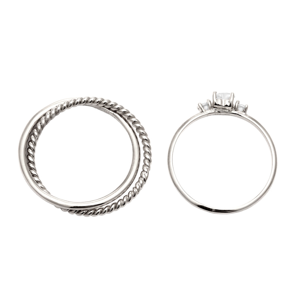 Silber - Elli | Ringset Twisted Herz | Zirkonia (Weiß) | 925 Sterling Silber