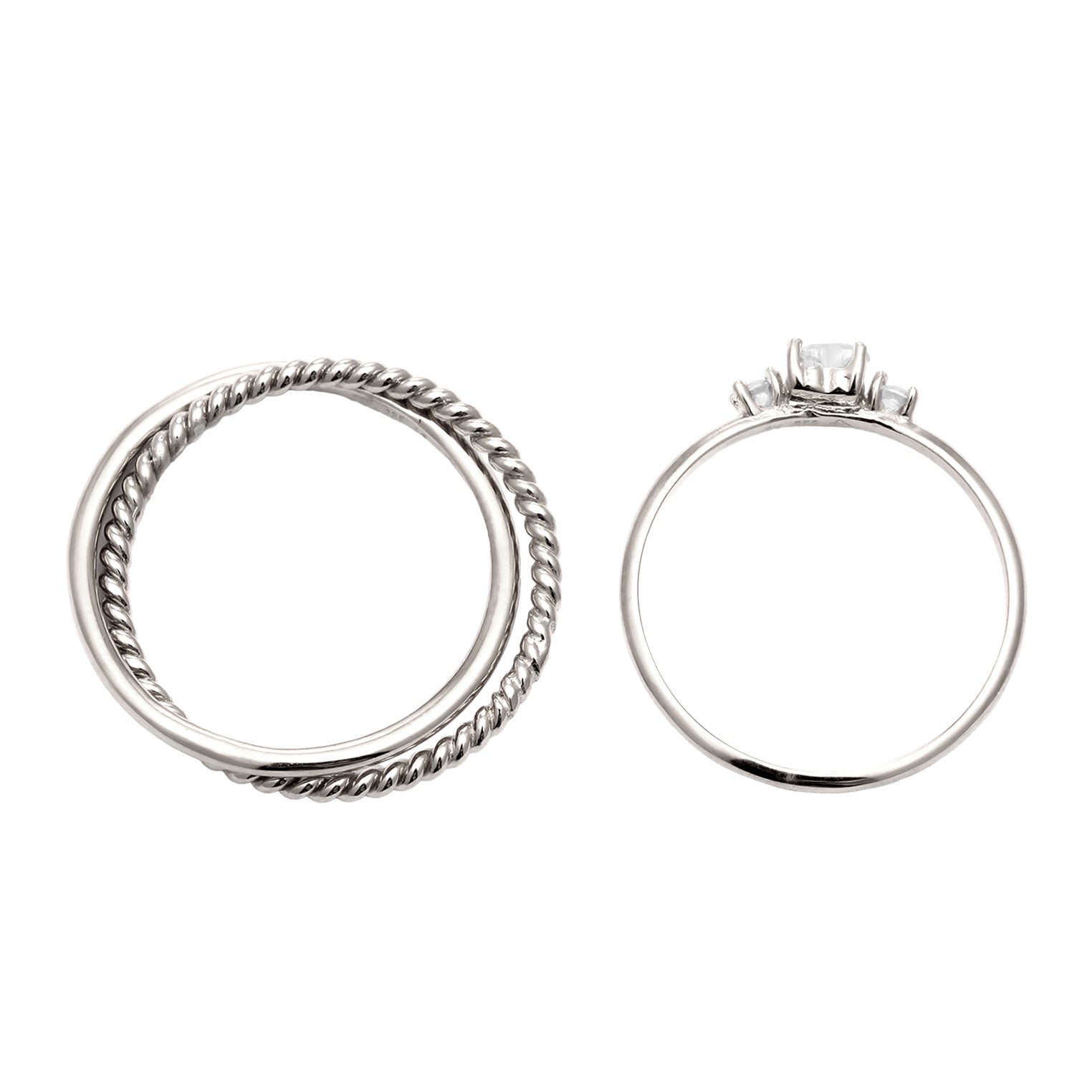 Silber - Elli | Ringset Twisted Herz | Zirkonia (Weiß) | 925 Sterling Silber