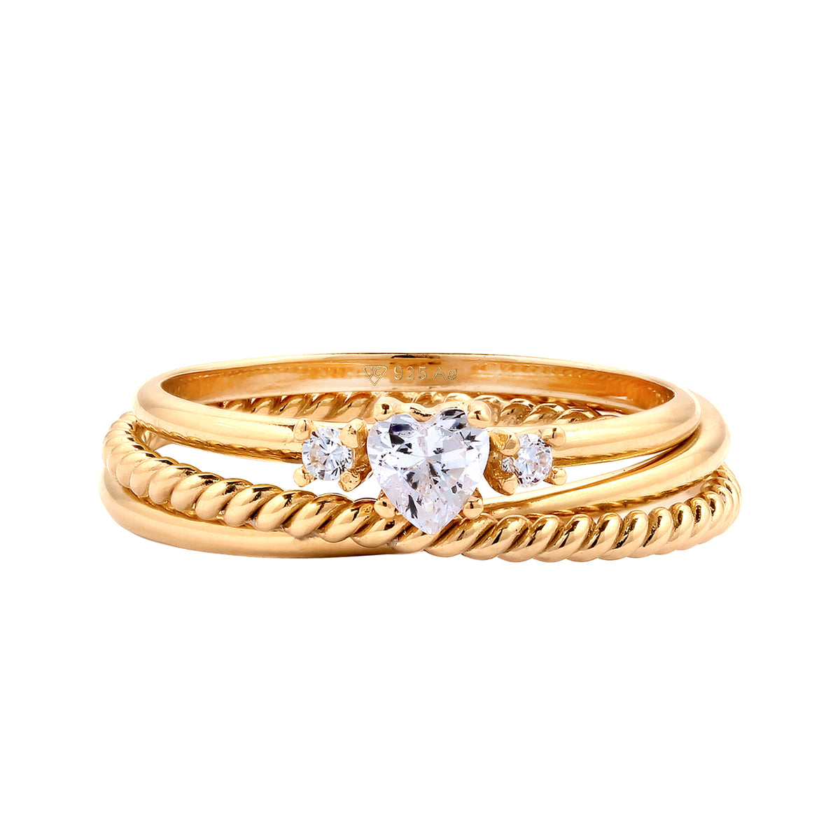 Gold - Elli | Ringset Twisted Herz | Zirkonia (Weiß) | 925 Sterling Silber vergoldet