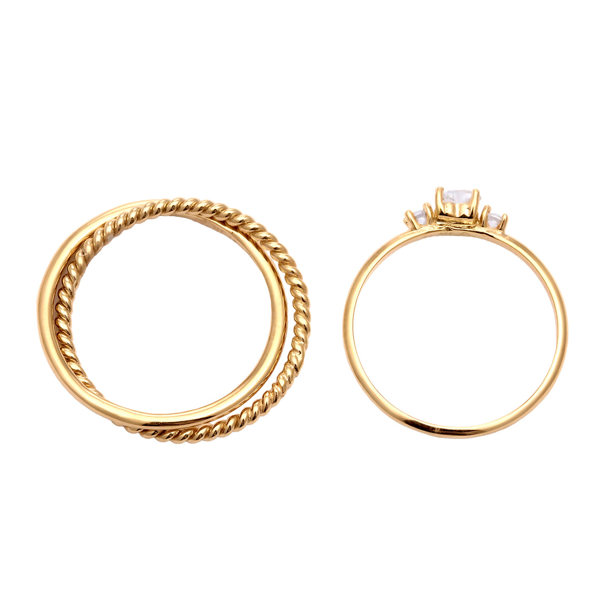 Gold - Elli | Ringset Twisted Herz | Zirkonia (Weiß) | 925 Sterling Silber vergoldet
