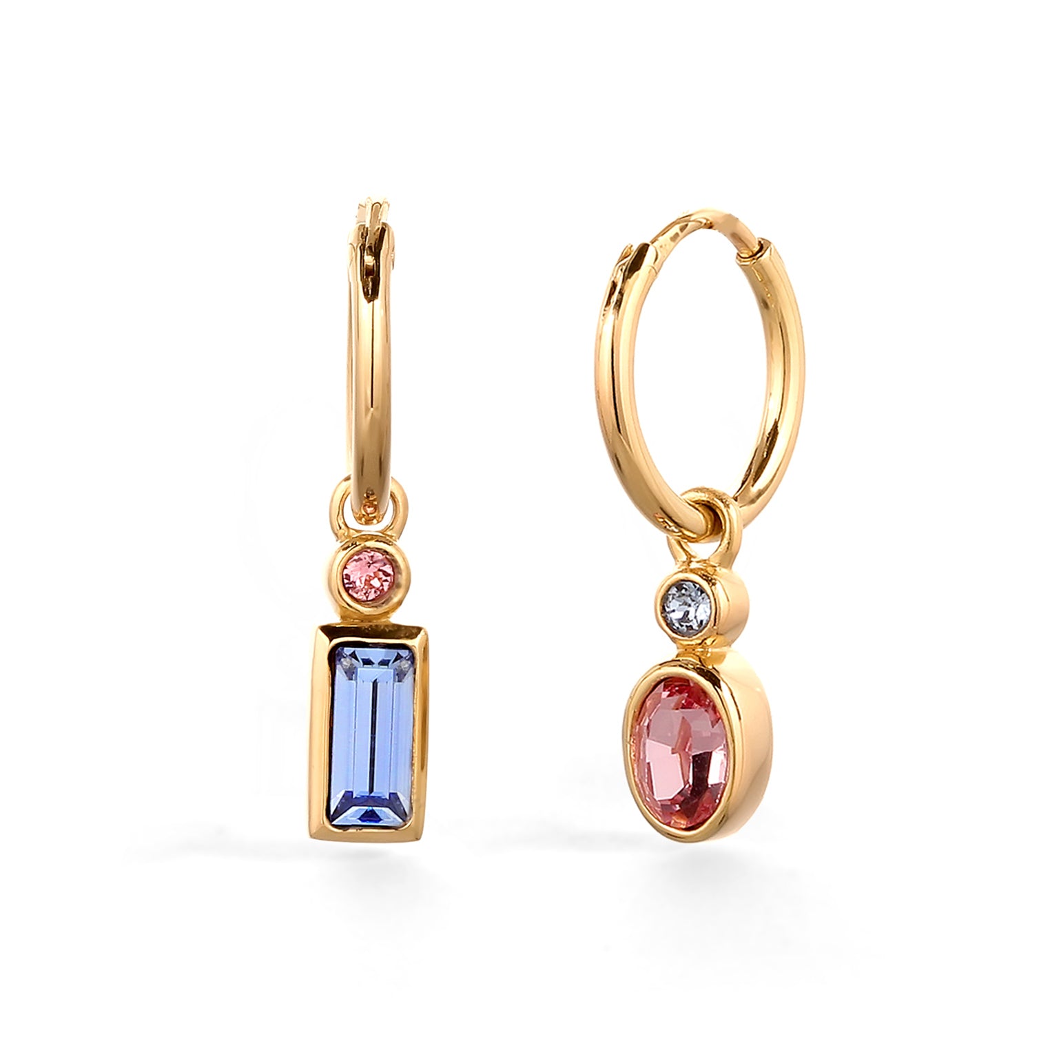 Gold - Elli | Creolen | Mit Kristallen von Swarovski® (Pink & Blau) | 925 Sterling Silber vergoldet