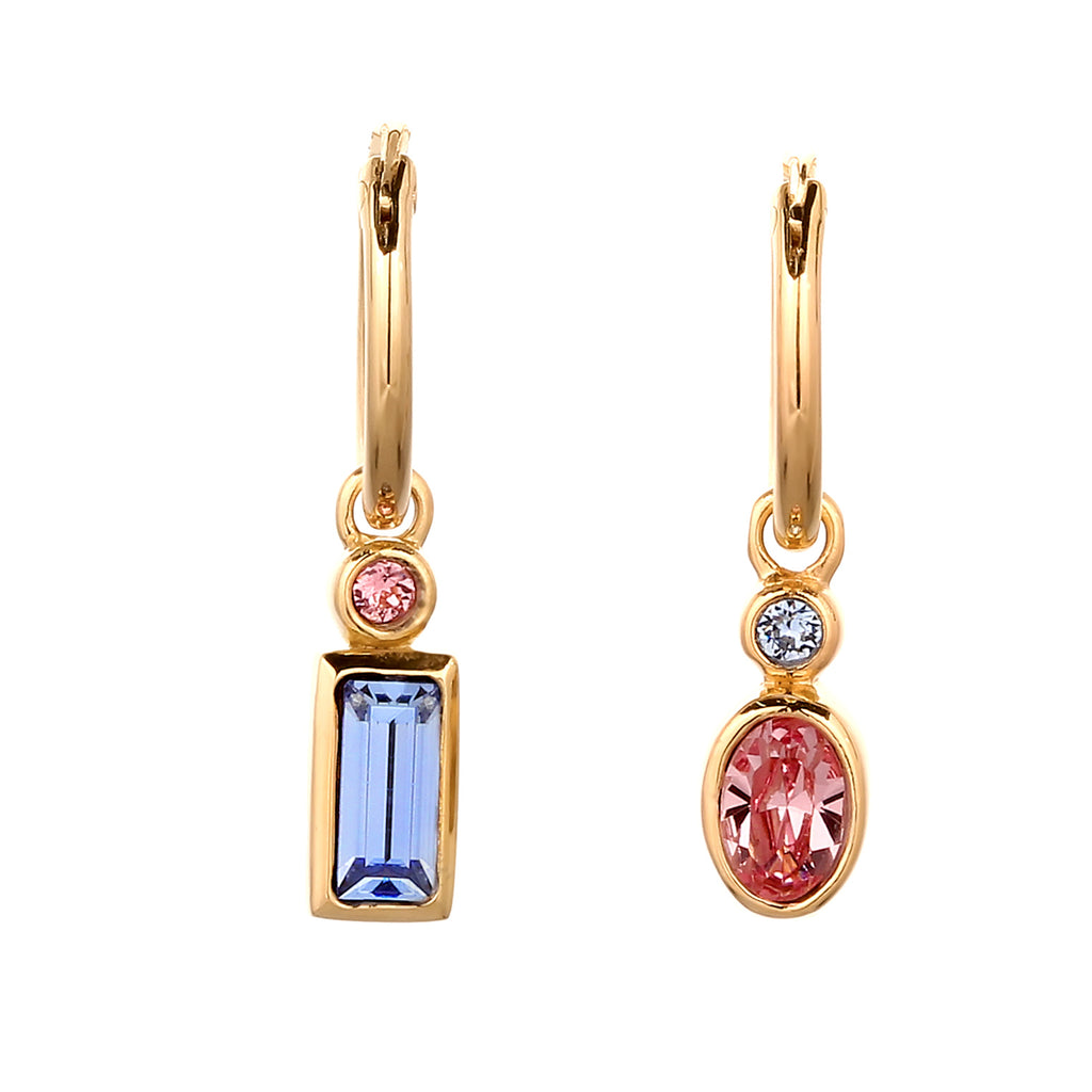Gold - Elli | Creolen | Mit Kristallen von Swarovski® (Pink & Blau) | 925 Sterling Silber vergoldet