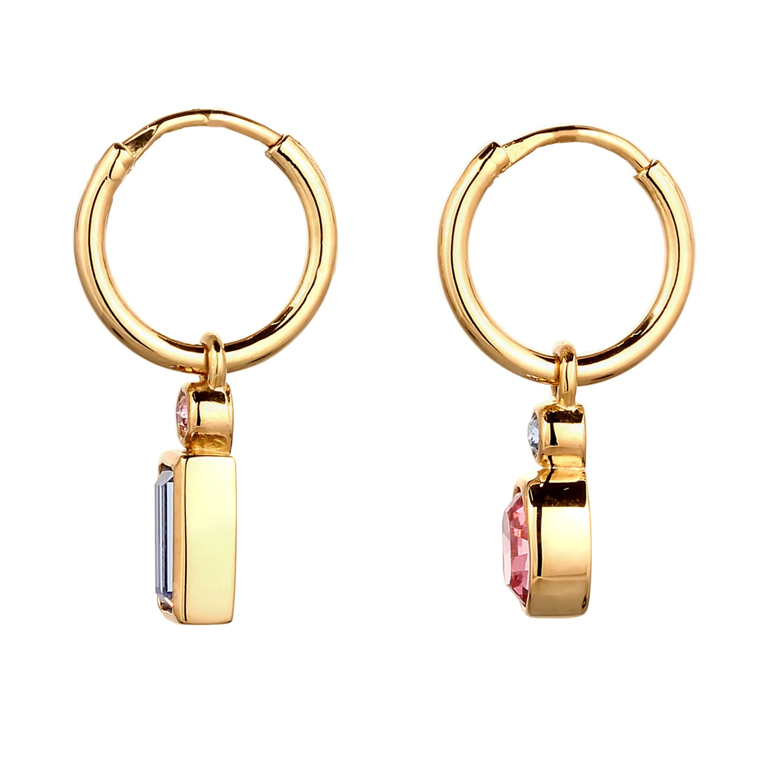 Gold - Elli | Creolen | Mit Kristallen von Swarovski® (Pink & Blau) | 925 Sterling Silber vergoldet
