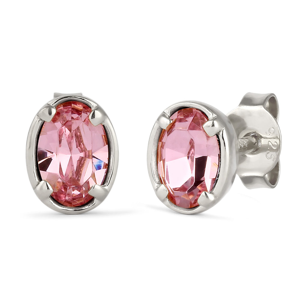 Silber - Elli | Ohrstecker Oval | Mit Kristallen von Swarovski® (Pink) | 925 Sterling Silber