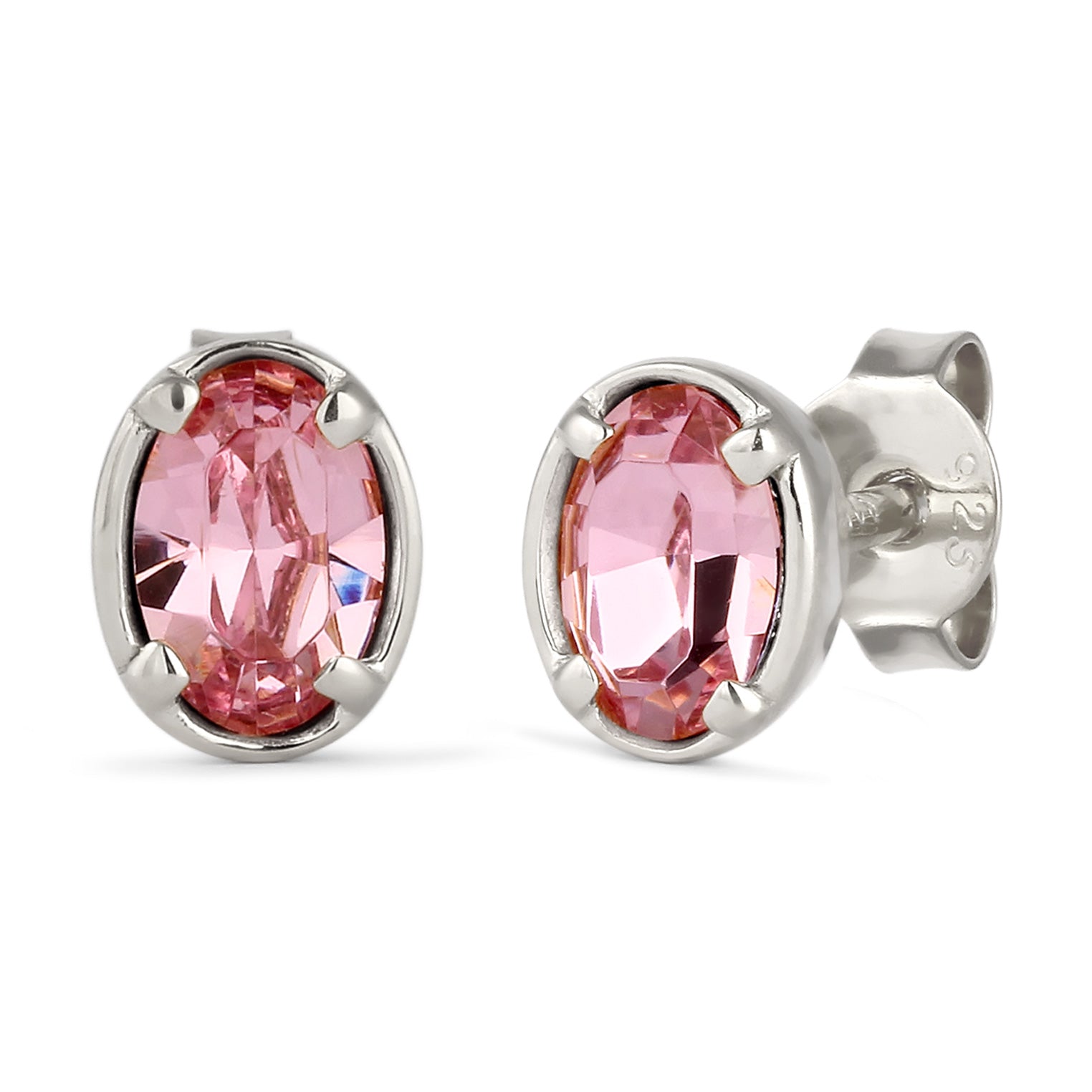 Silber - Elli | Ohrstecker Oval | Mit Kristallen von Swarovski® (Pink) | 925 Sterling Silber