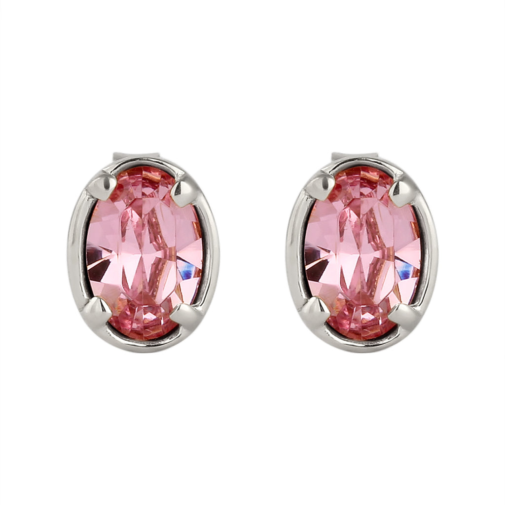 Silber - Elli | Ohrstecker Oval | Mit Kristallen von Swarovski® (Pink) | 925 Sterling Silber