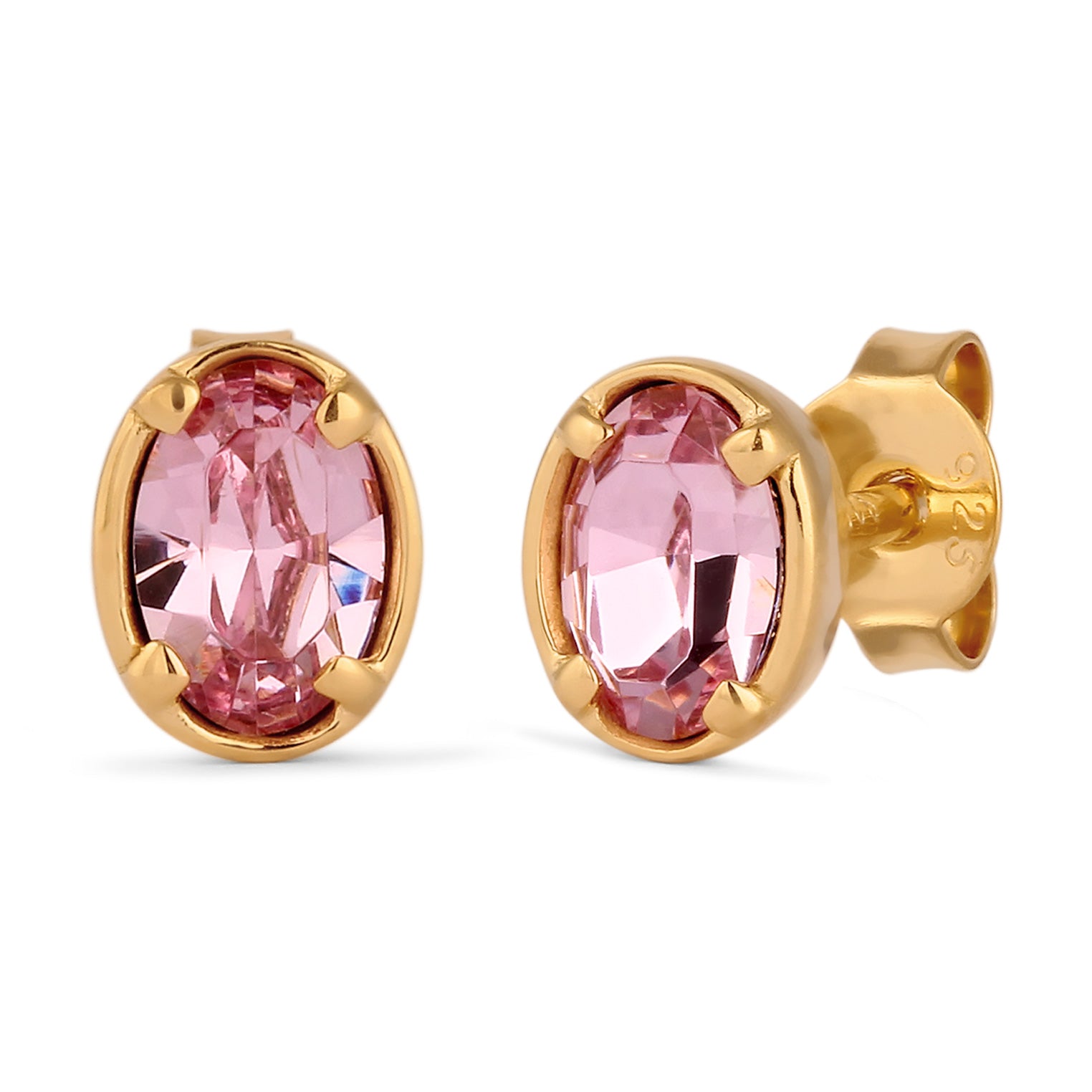 Gold - Elli | Ohrstecker Oval | Mit Kristallen von Swarovski® (Pink) | 925 Sterling Silber vergoldet