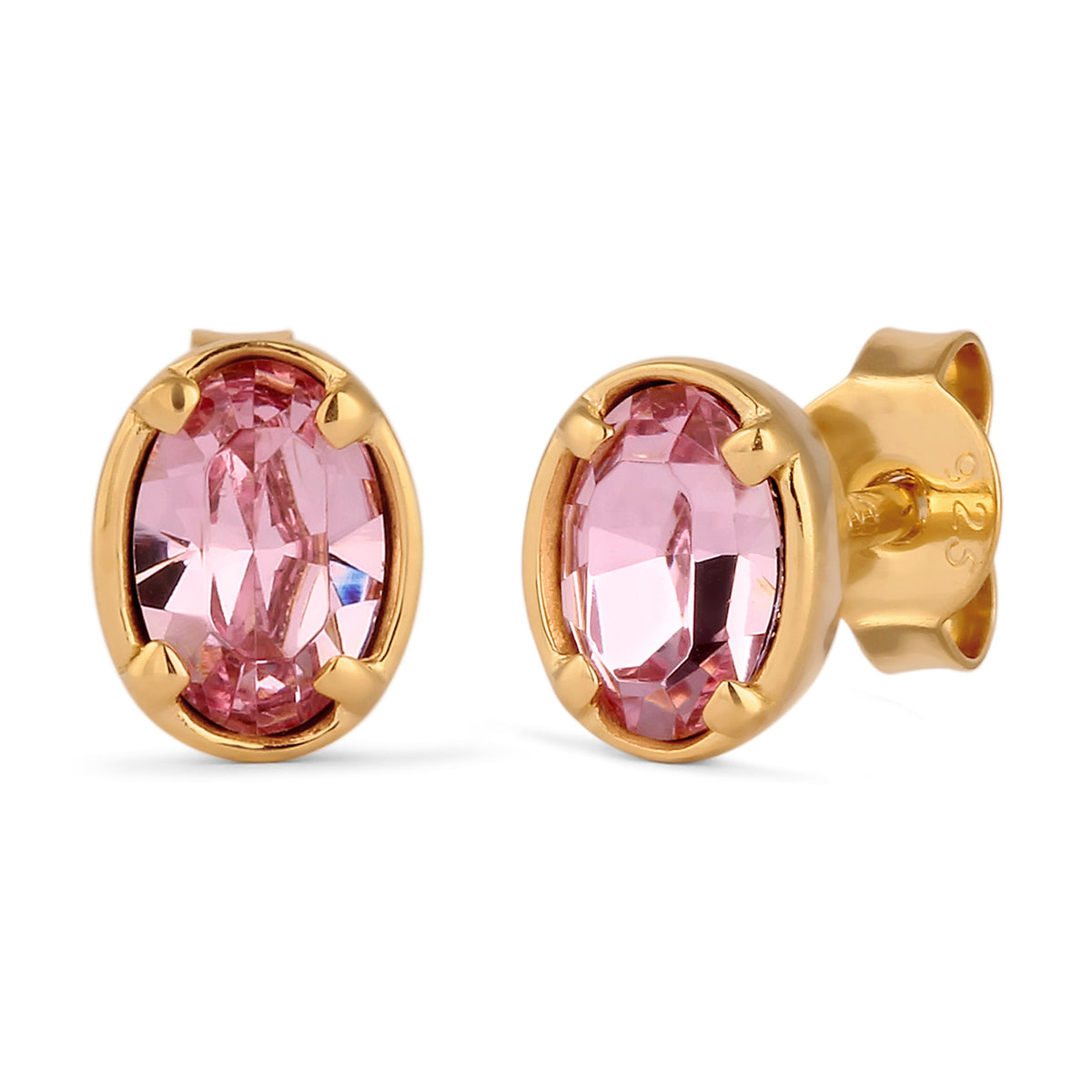 Gold - Elli | Ohrstecker Oval | Mit Kristallen von Swarovski® (Pink) | 925 Sterling Silber vergoldet