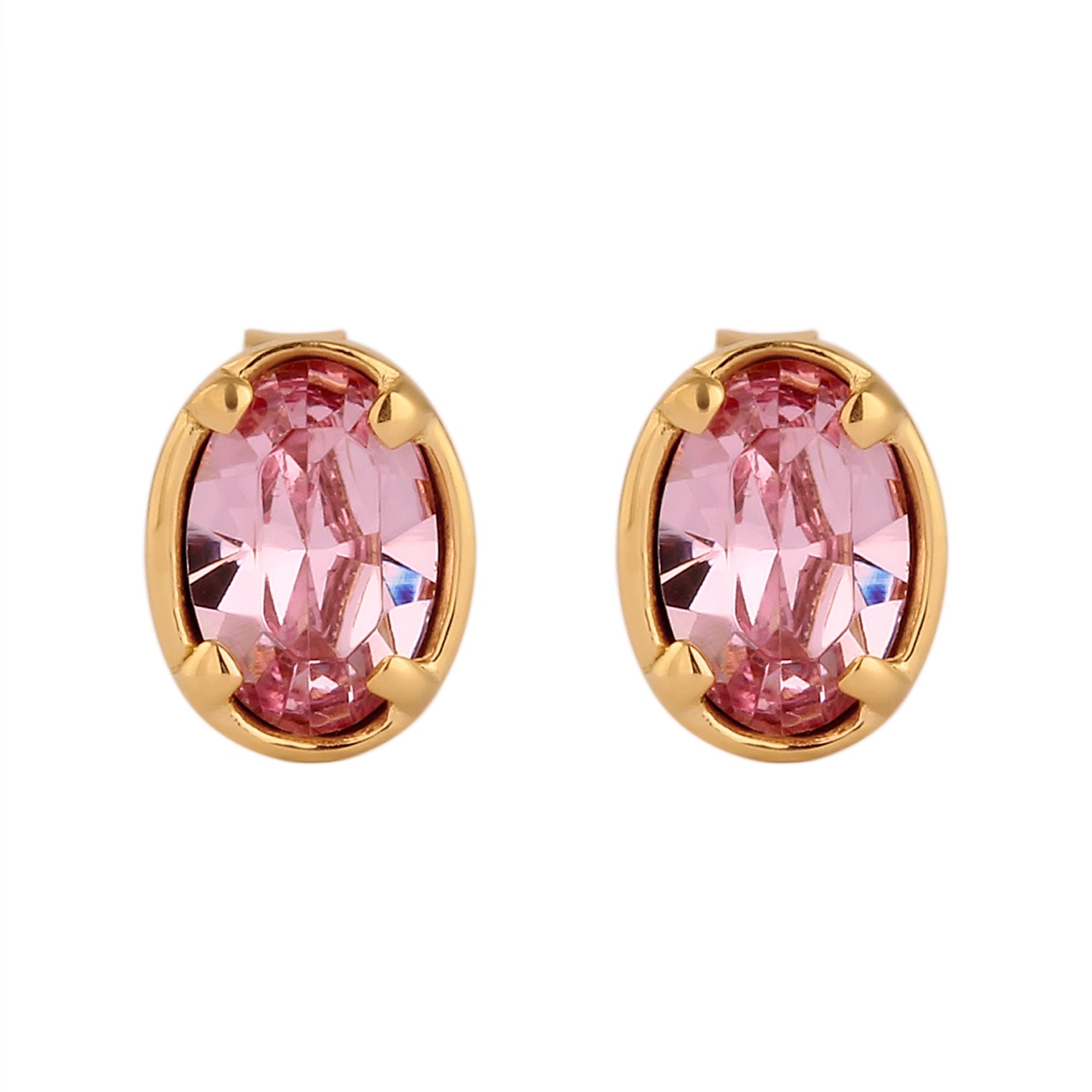 Gold - Elli | Ohrstecker Oval | Mit Kristallen von Swarovski® (Pink) | 925 Sterling Silber vergoldet