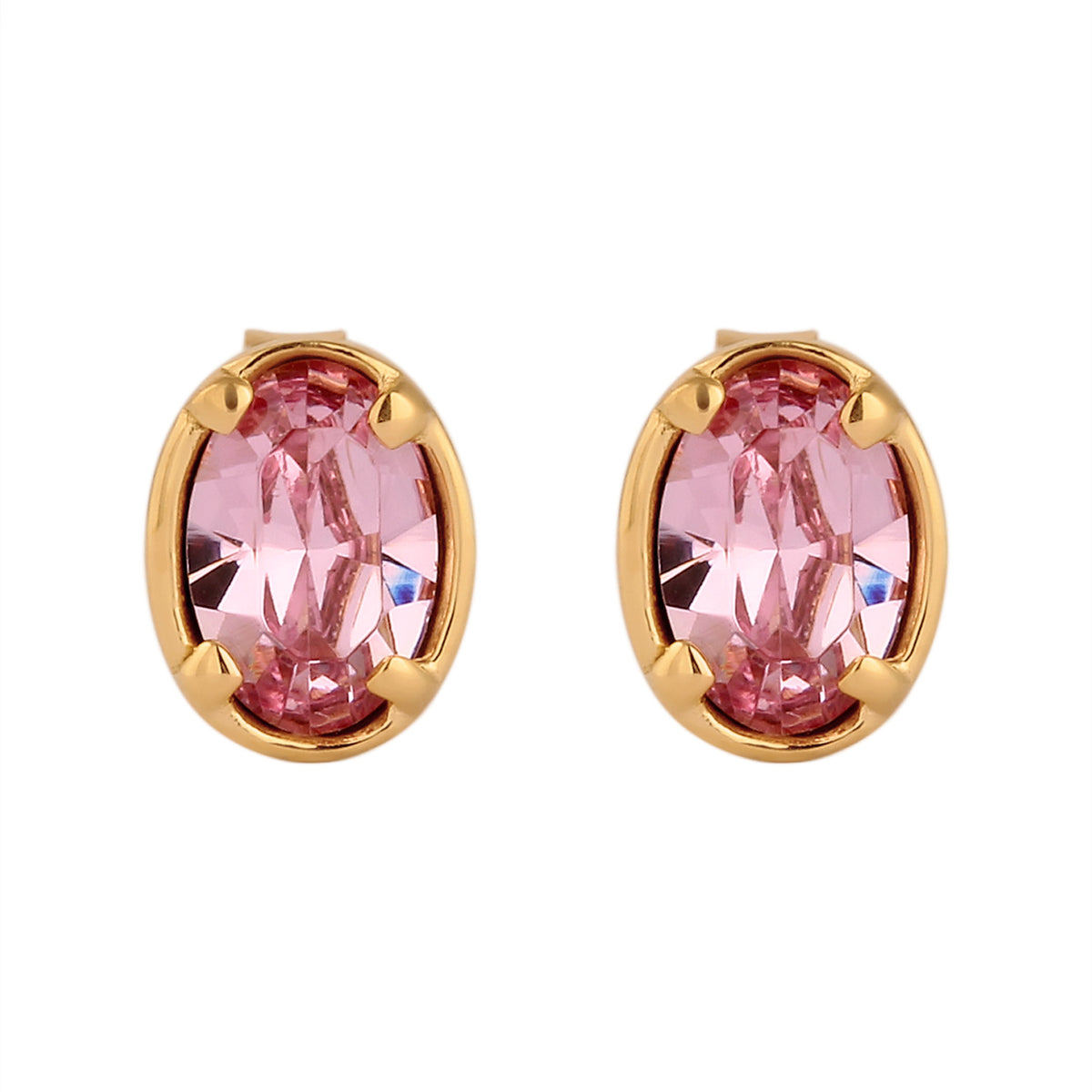 Gold - Elli | Ohrstecker Oval | Mit Kristallen von Swarovski® (Pink) | 925 Sterling Silber vergoldet