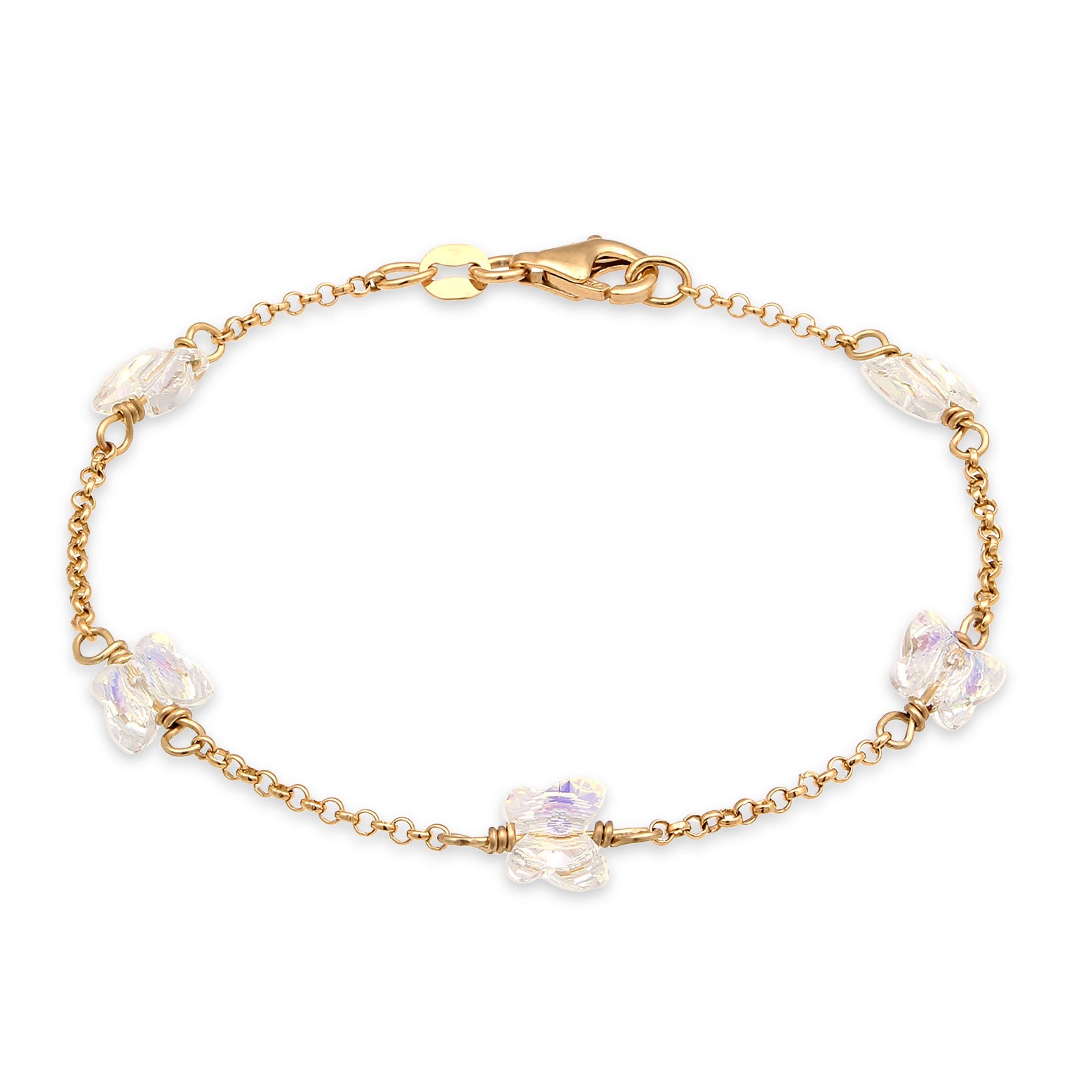 Gold - Elli | Armband Schmetterling | Mit Kristallen von Swarovski® (Weiß) | 925 Sterling Silber vergoldet